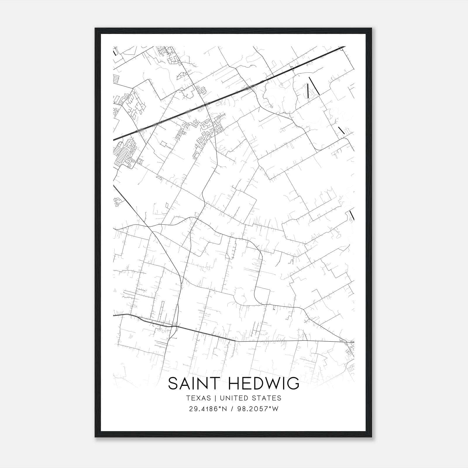 Saint Hedwig Texas Map Poster, Modern Home Decor Wall Art Print Saint Hedwig Texas Map Poster, Modern Home Decor Wall Art Print