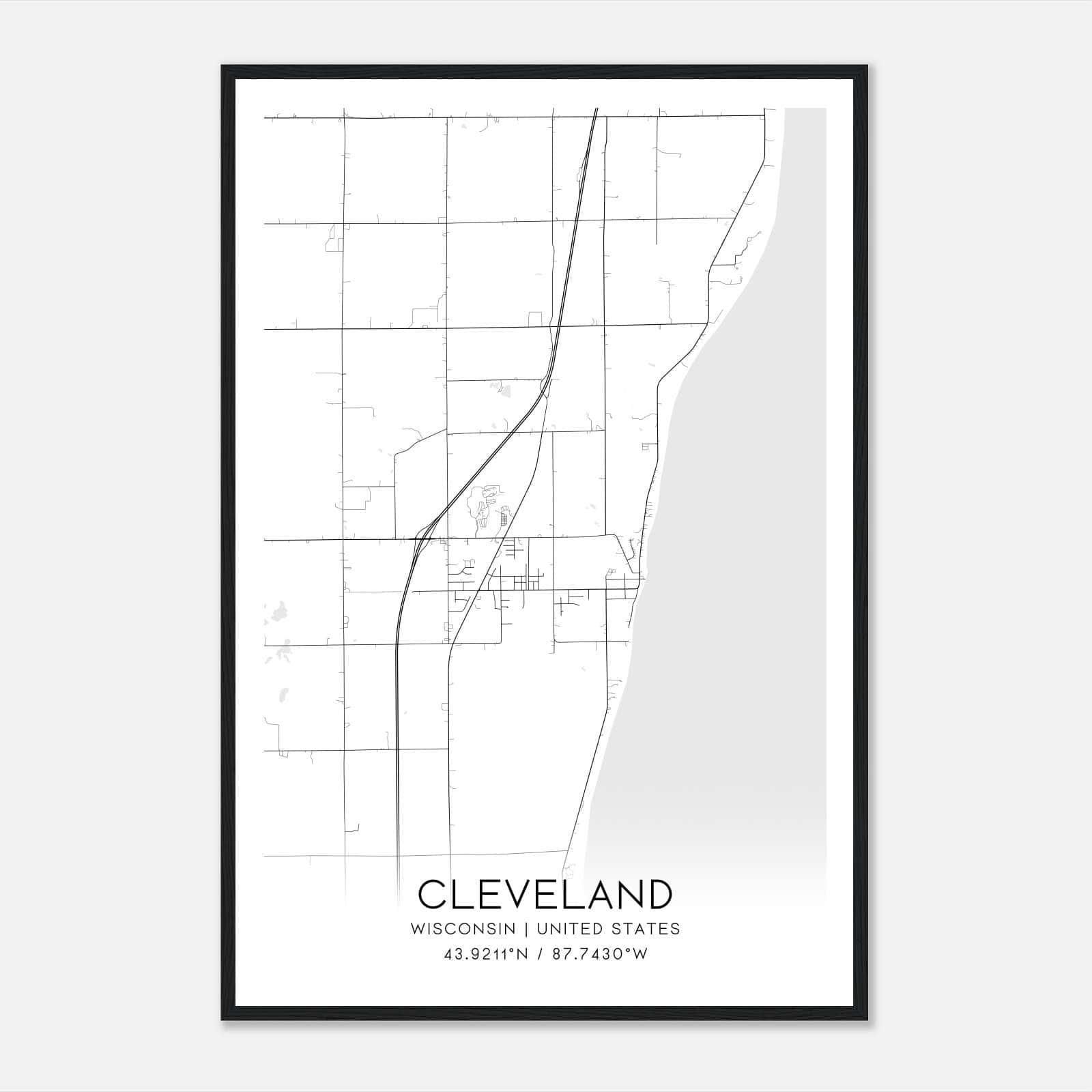 Cleveland Wisconsin Map Poster, Modern Home Decor Wall Art Print Cleveland Wisconsin Map Poster, Modern Home Decor Wall Art Print