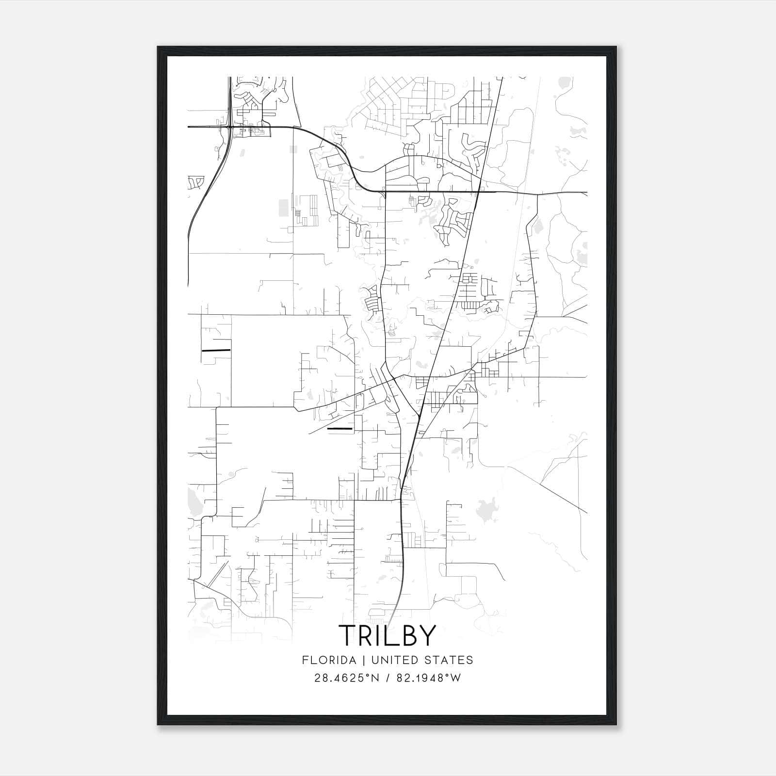 Trilby Florida Map Poster, Modern Home Decor Wall Art Print Trilby Florida Map Poster, Modern Home Decor Wall Art Print
