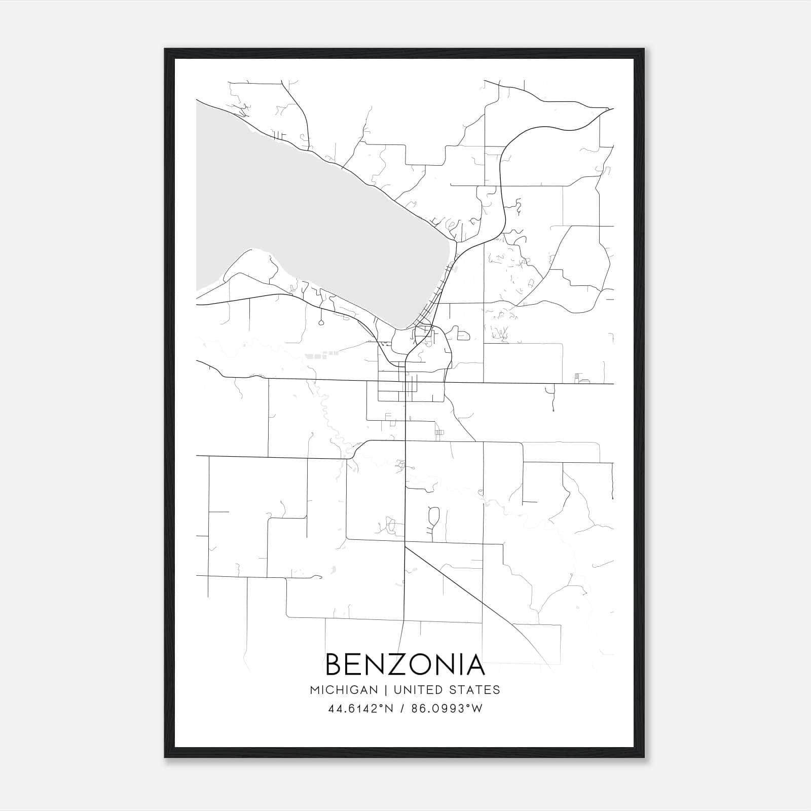 Benzonia Michigan Map Poster, Modern Home Decor Wall Art Print Benzonia Michigan Map Poster, Modern Home Decor Wall Art Print