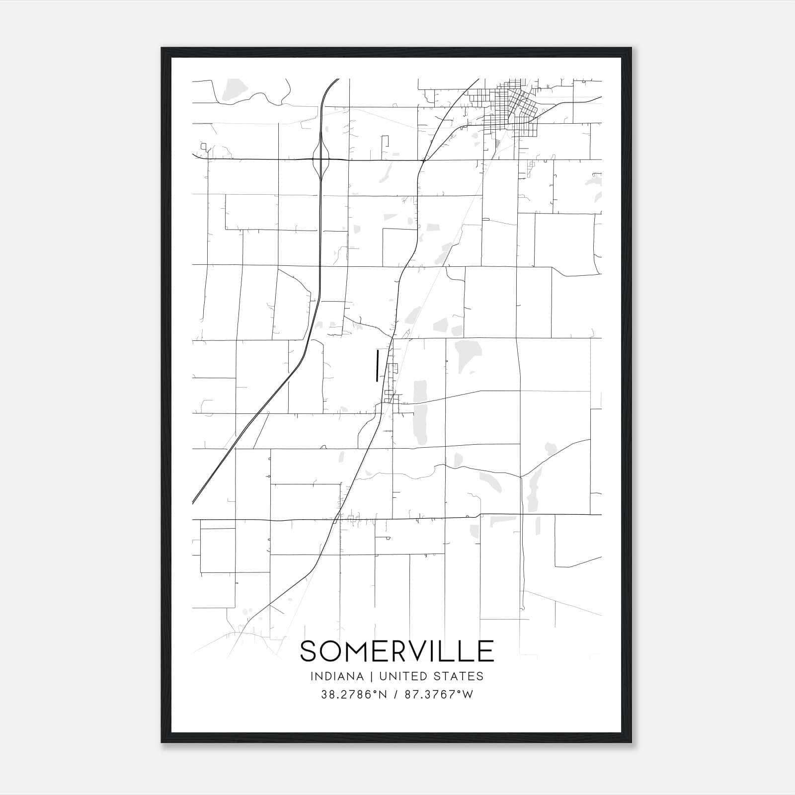 Somerville Indiana Map Poster, Modern Home Decor Wall Art Print Somerville Indiana Map Poster, Modern Home Decor Wall Art Print
