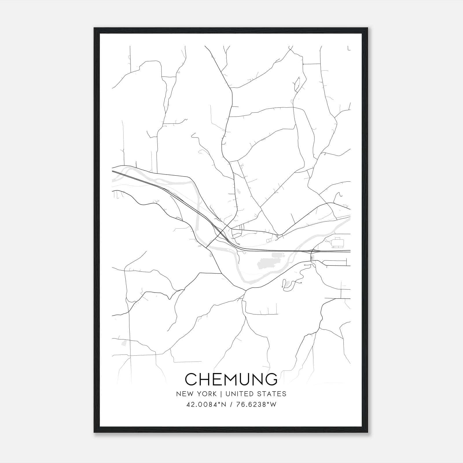 Chemung New York Map Poster, Modern Home Decor Wall Art Print Chemung New York Map Poster, Modern Home Decor Wall Art Print