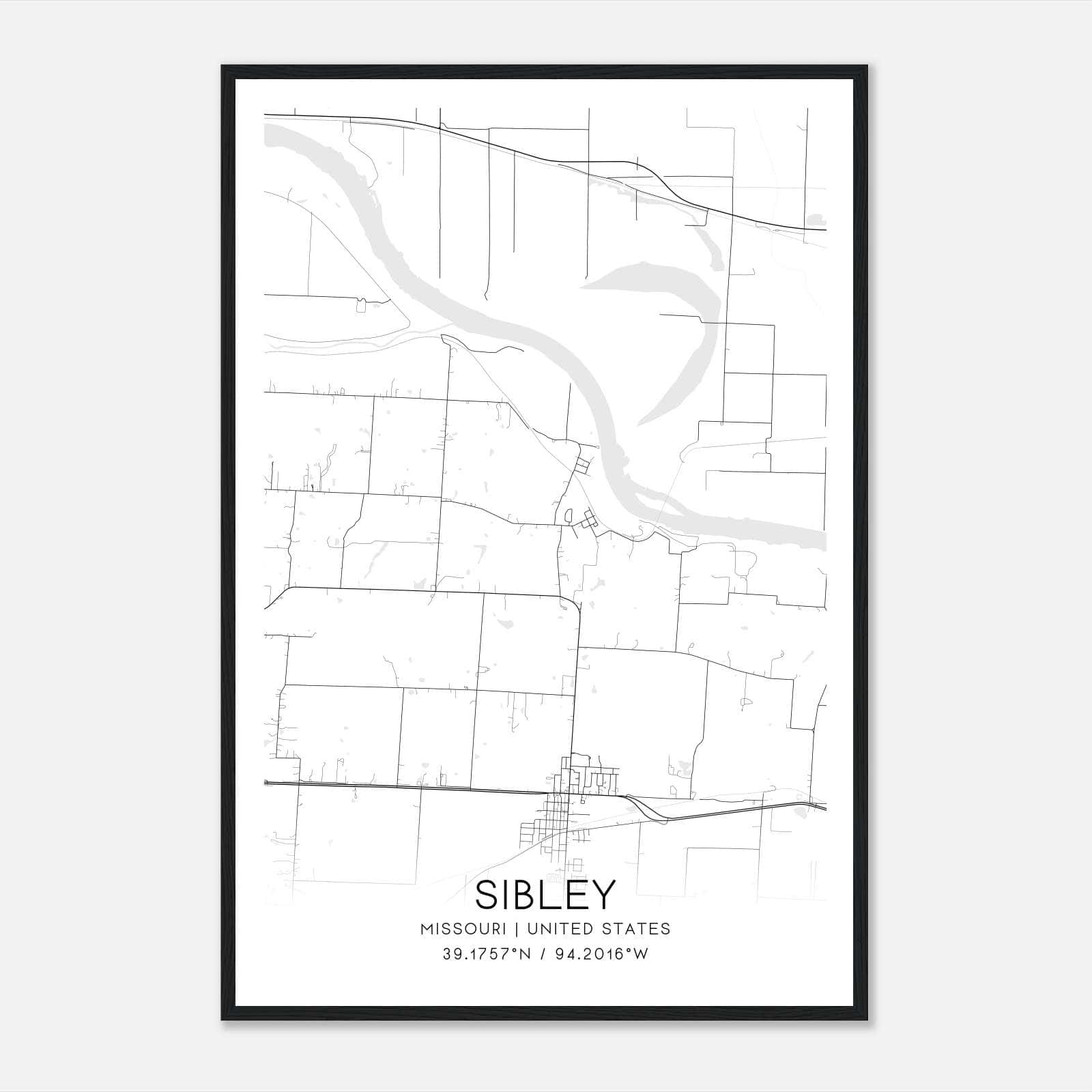 Sibley Missouri Map Poster, Modern Home Decor Wall Art Print Sibley Missouri Map Poster, Modern Home Decor Wall Art Print