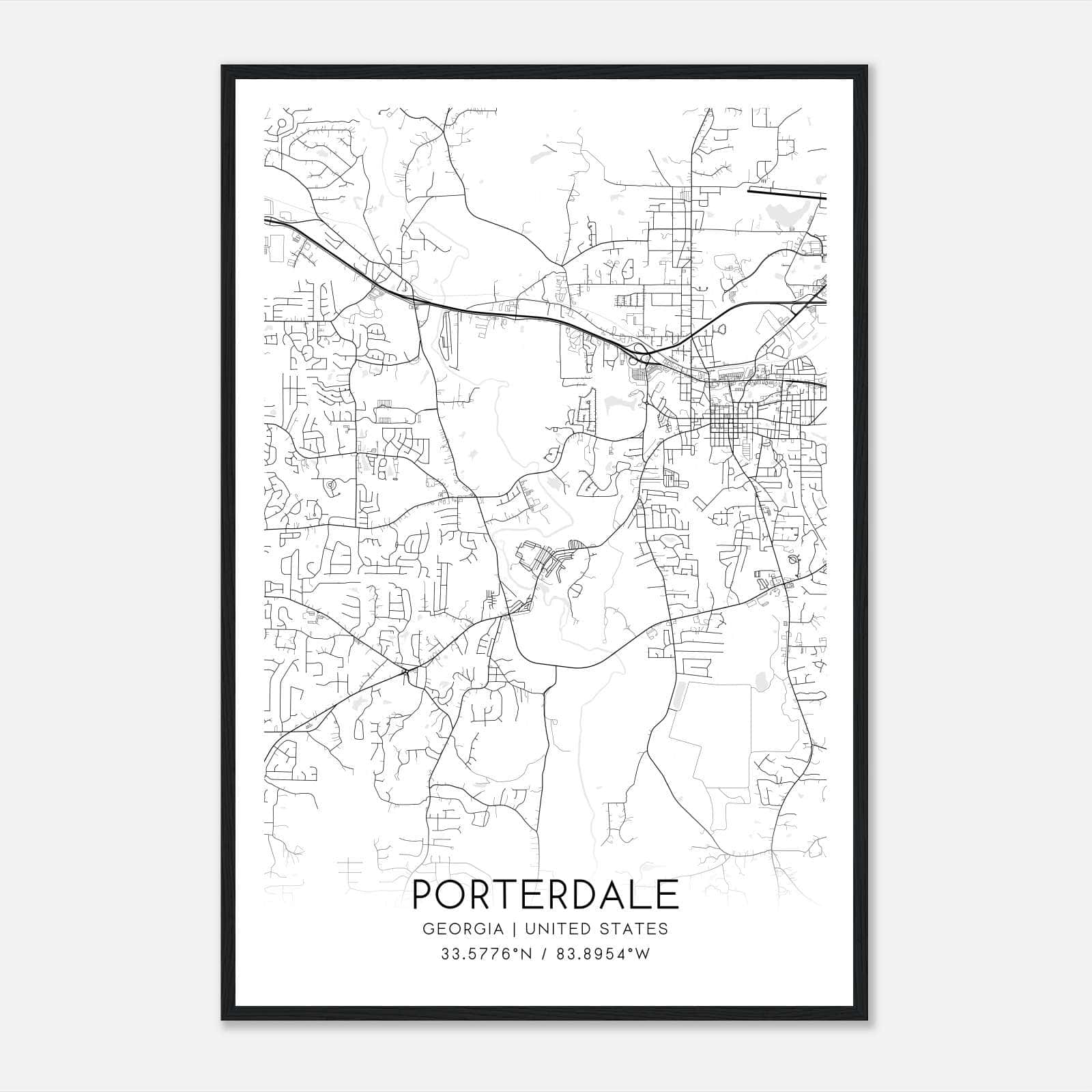 Porterdale Georgia Map Poster, Modern Home Decor Wall Art Print Porterdale Georgia Map Poster, Modern Home Decor Wall Art Print