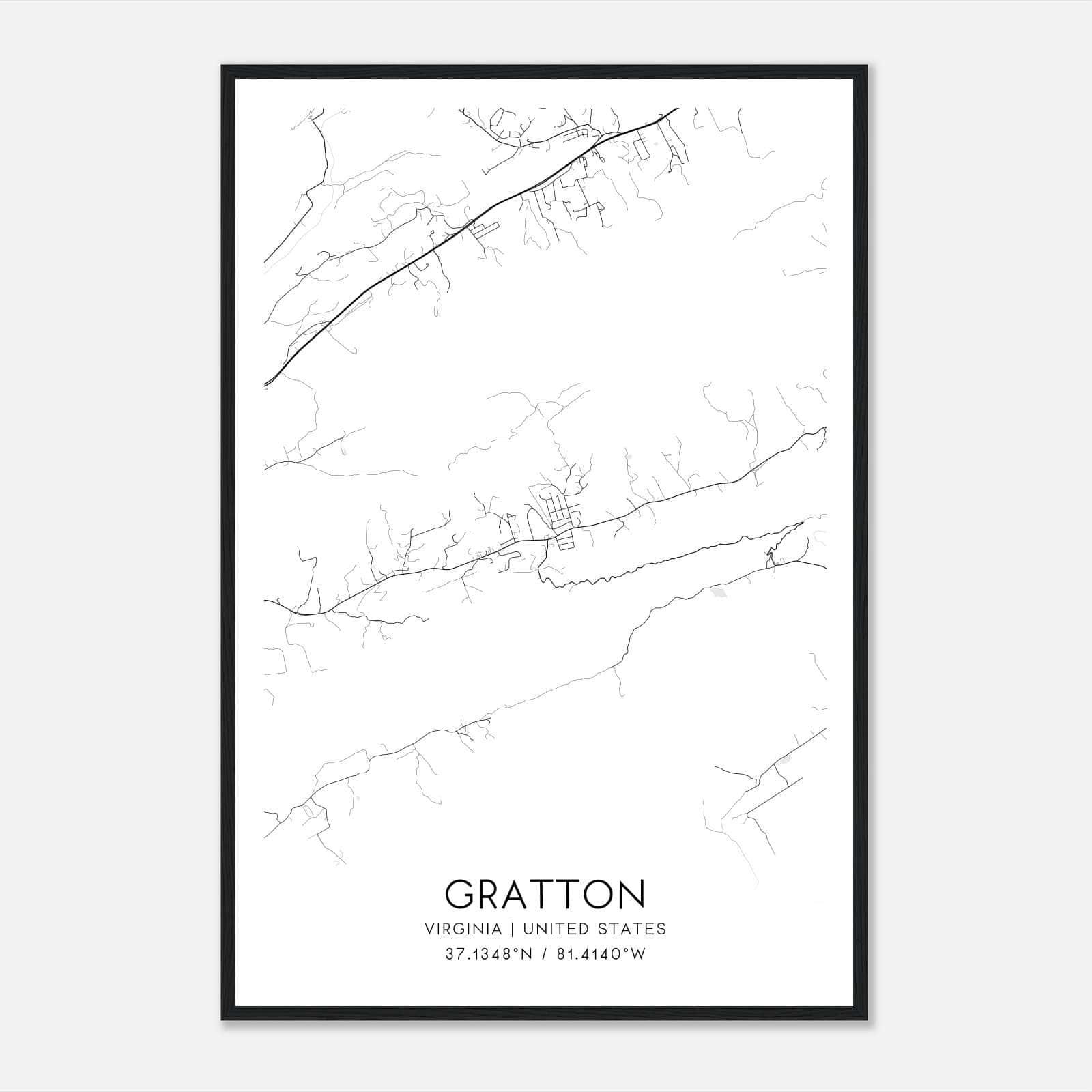 Gratton Virginia Map Poster, Modern Home Decor Wall Art Print Gratton Virginia Map Poster, Modern Home Decor Wall Art Print