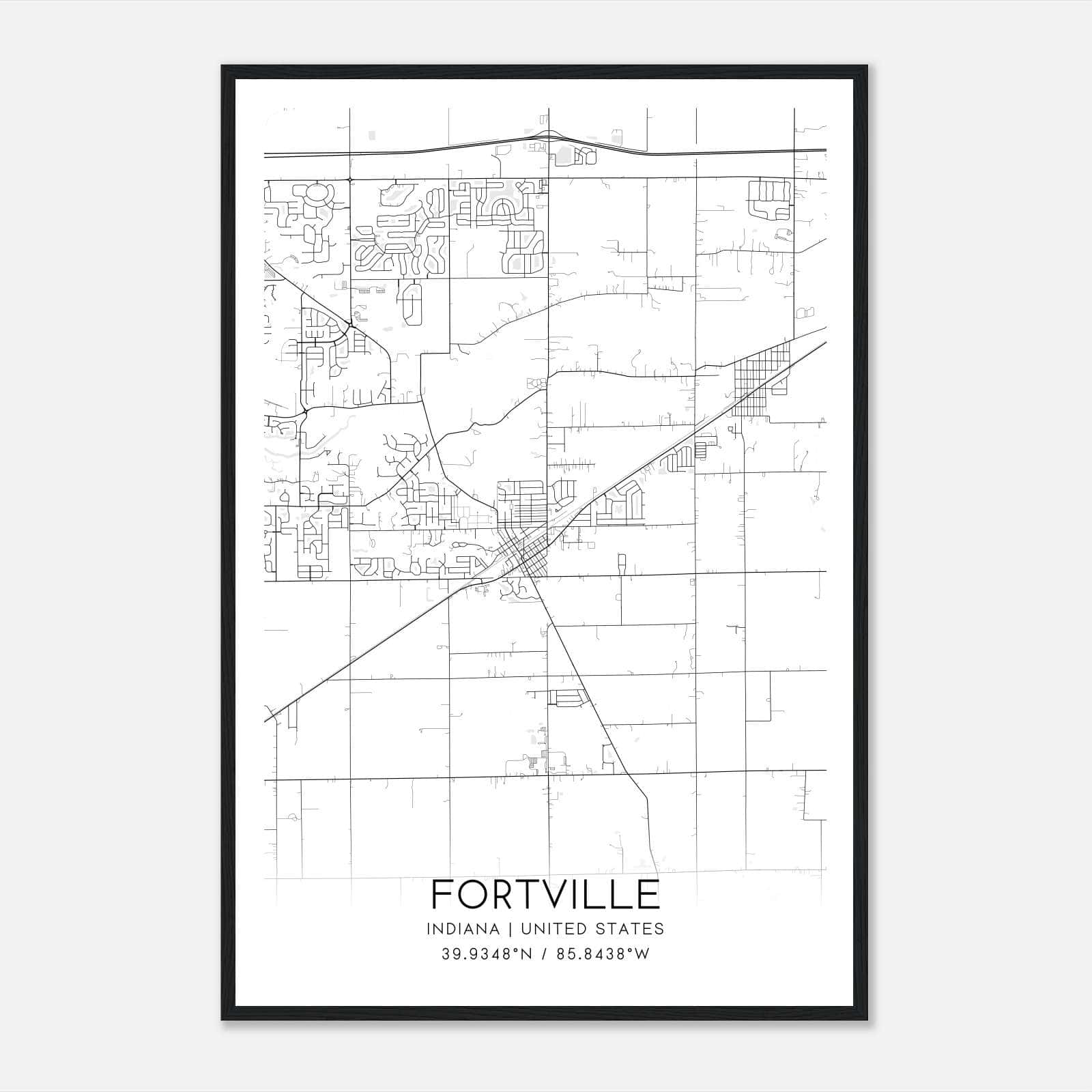 Fortville Indiana Map Poster, Modern Home Decor Wall Art Print Fortville Indiana Map Poster, Modern Home Decor Wall Art Print