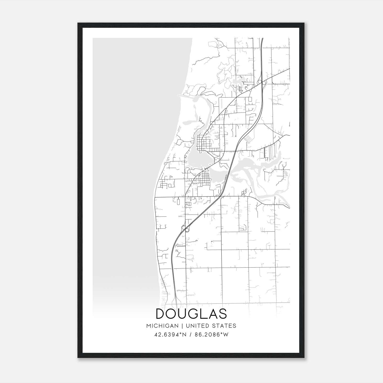 Douglas Michigan Map Poster, Modern Home Decor Wall Art Print Douglas Michigan Map Poster, Modern Home Decor Wall Art Print