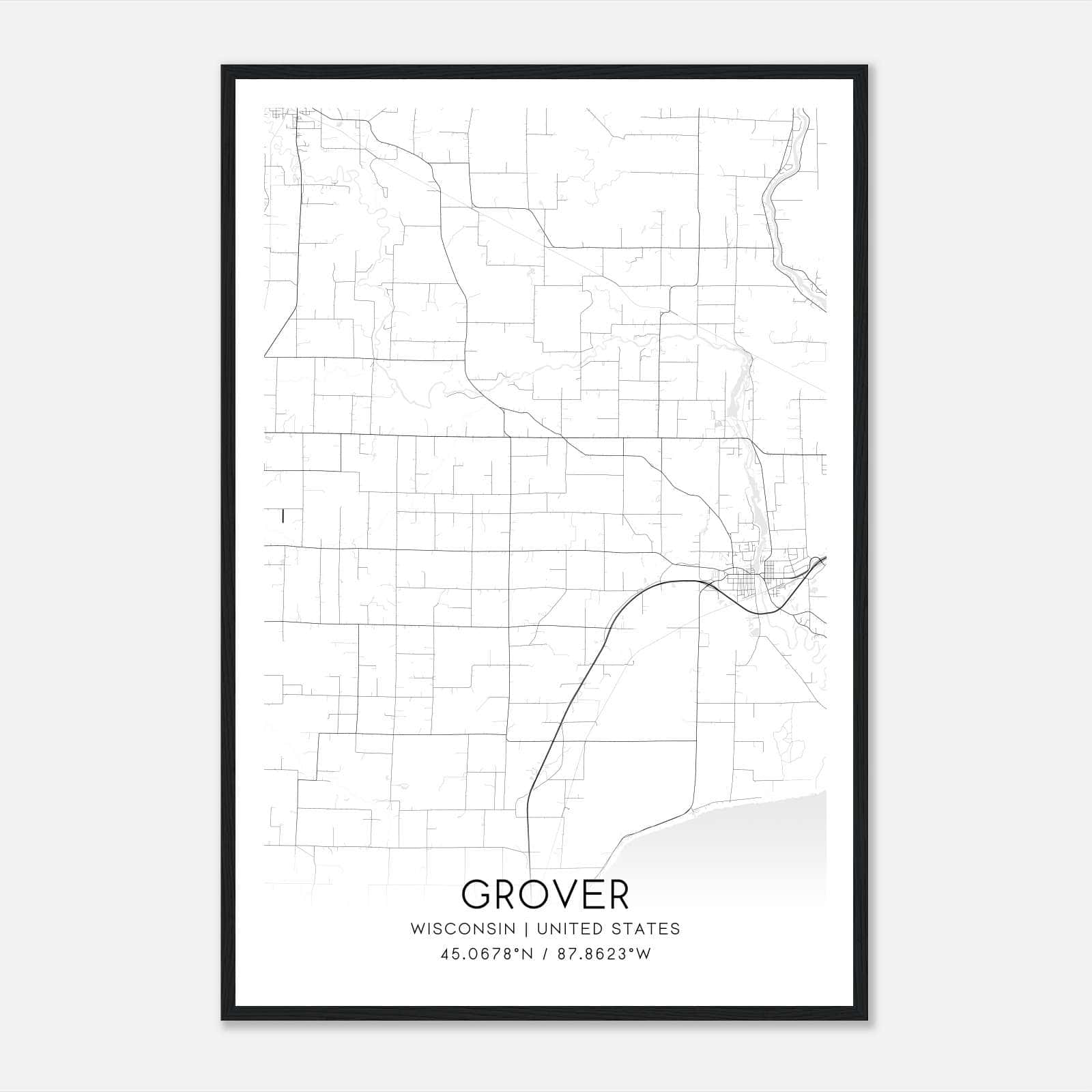 Grover Wisconsin Map Poster, Modern Home Decor Wall Art Print Grover Wisconsin Map Poster, Modern Home Decor Wall Art Print