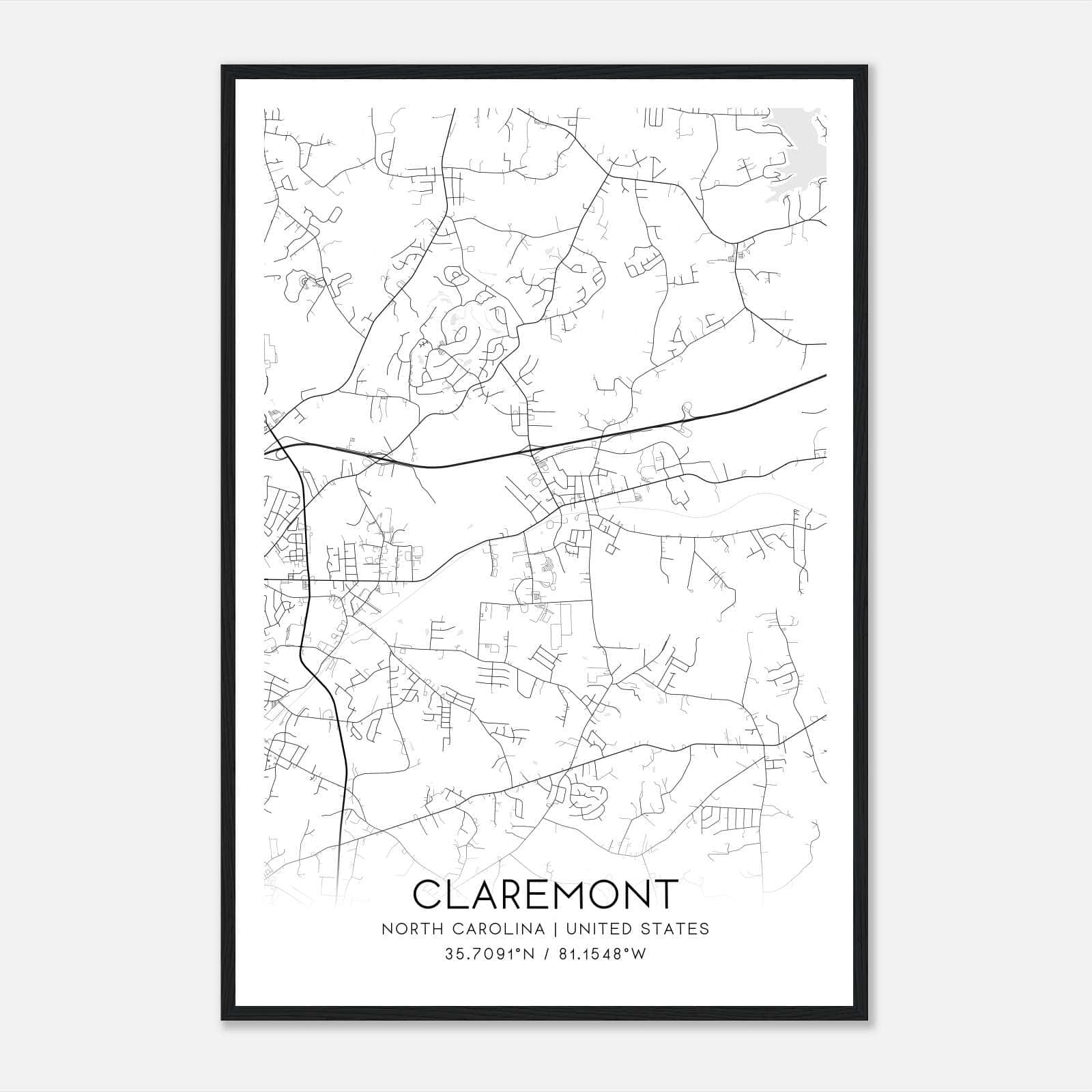 Claremont North Carolina Map Poster, Modern Home Decor Wall Art Print Claremont North Carolina Map Poster, Modern Home Decor Wall Art Print
