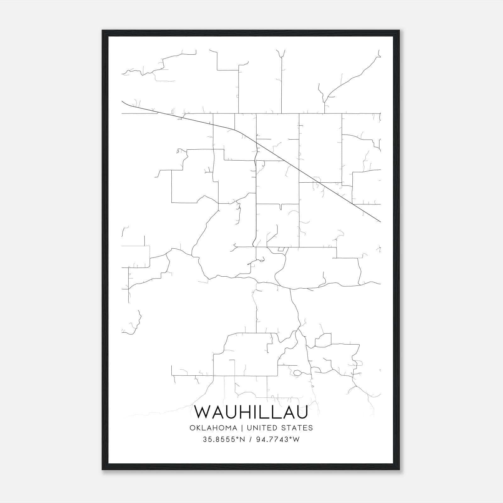 Wauhillau Oklahoma Map Poster, Modern Home Decor Wall Art Print Wauhillau Oklahoma Map Poster, Modern Home Decor Wall Art Print