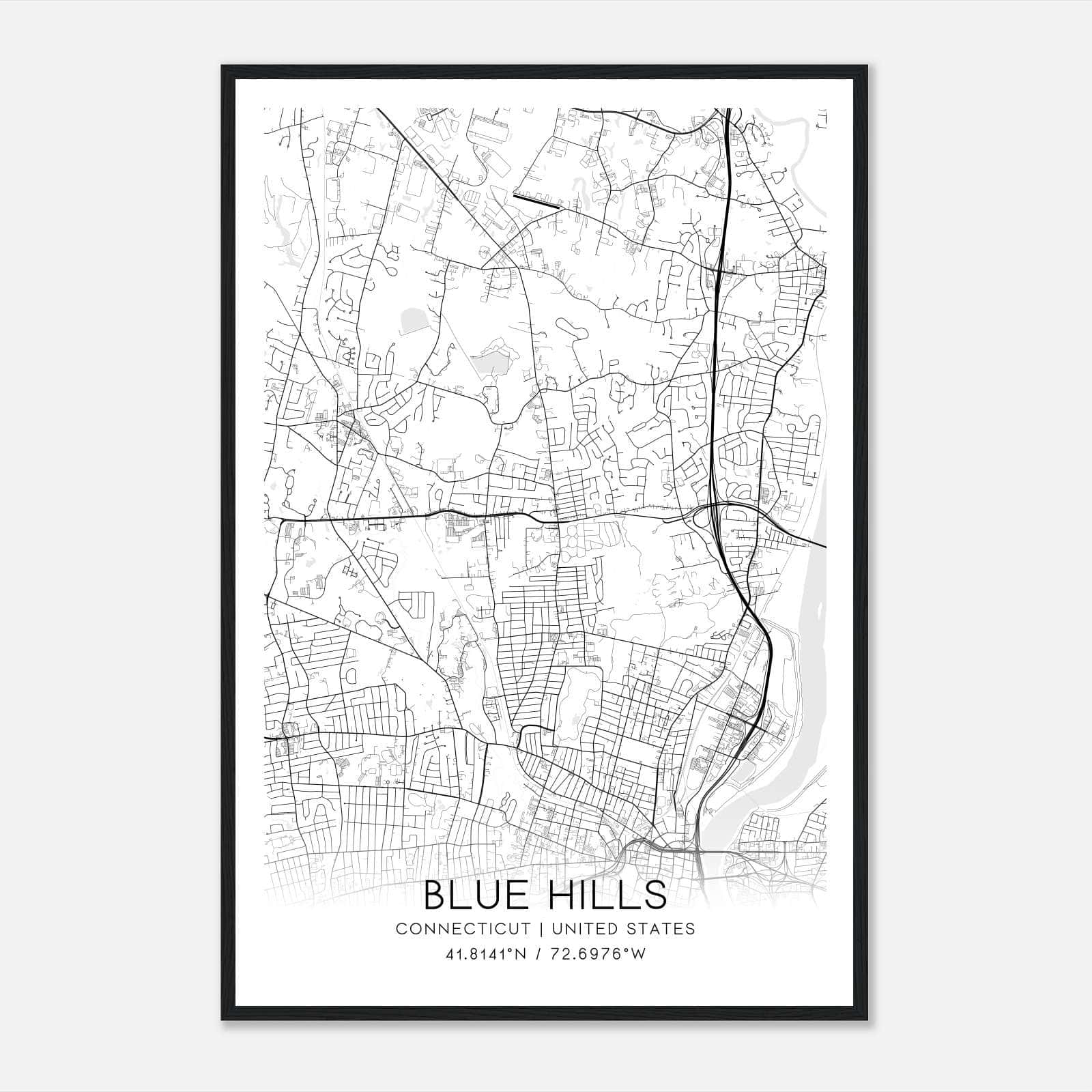 Blue Hills Connecticut Map Poster, Modern Home Decor Wall Art Print Blue Hills Connecticut Map Poster, Modern Home Decor Wall Art Print