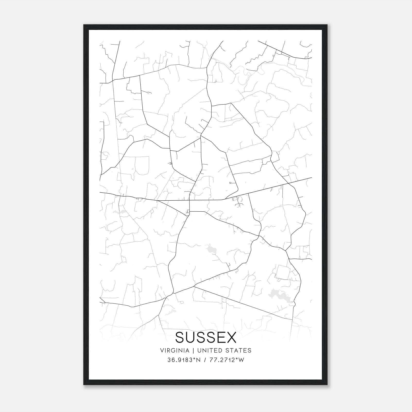 Sussex Virginia Map Poster, Modern Home Decor Wall Art Print Sussex Virginia Map Poster, Modern Home Decor Wall Art Print
