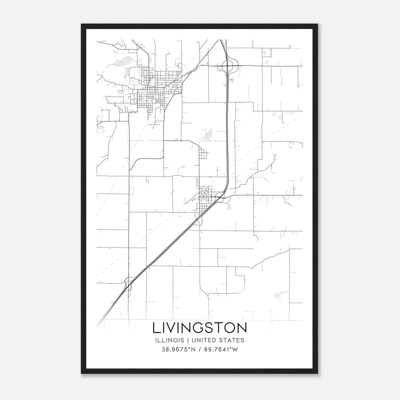 Livingston Illinois Map Poster, Modern Home Decor Wall Art Print Livingston Illinois Map Poster, Modern Home Decor Wall Art Print