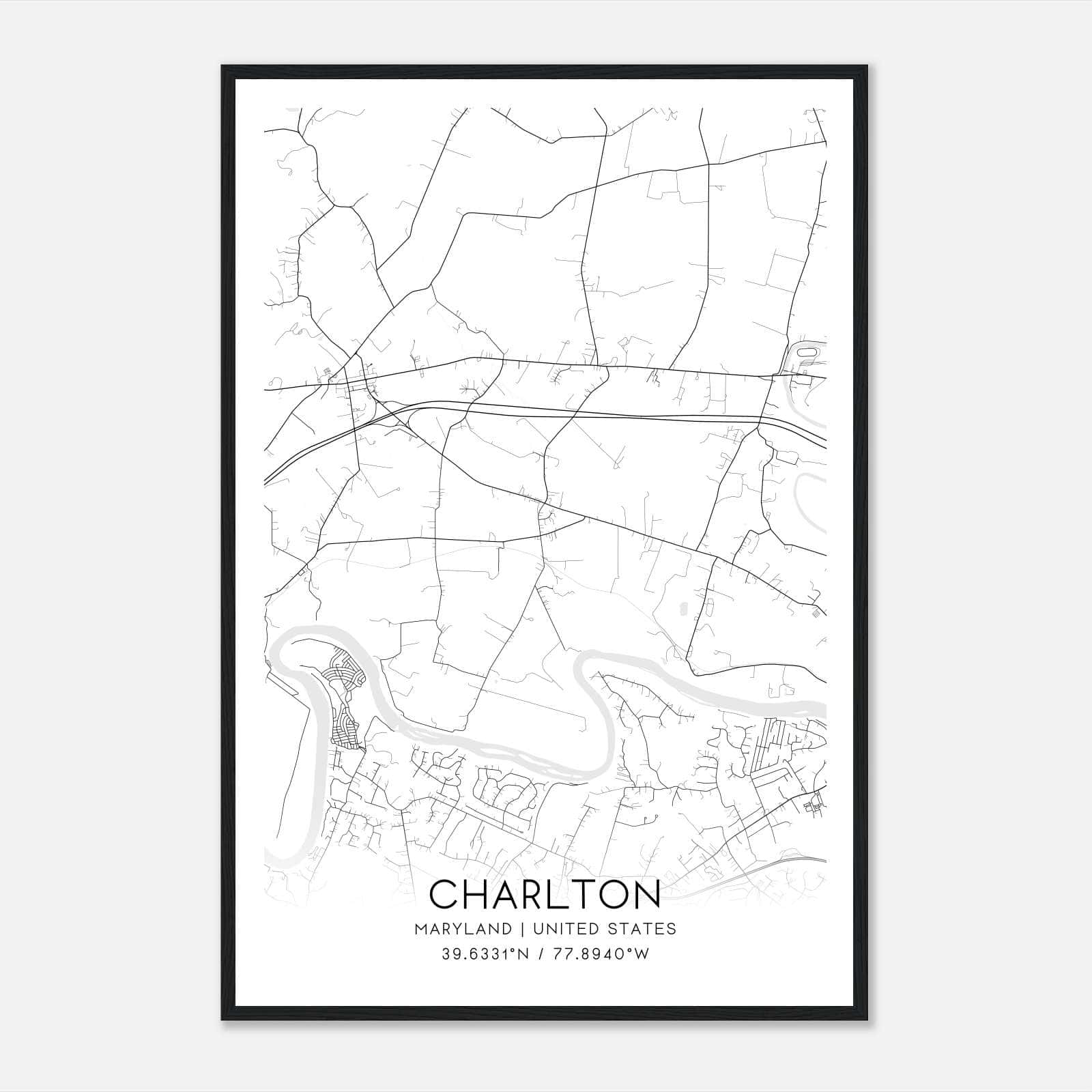 Charlton Maryland Map Poster, Modern Home Decor Wall Art Print Charlton Maryland Map Poster, Modern Home Decor Wall Art Print