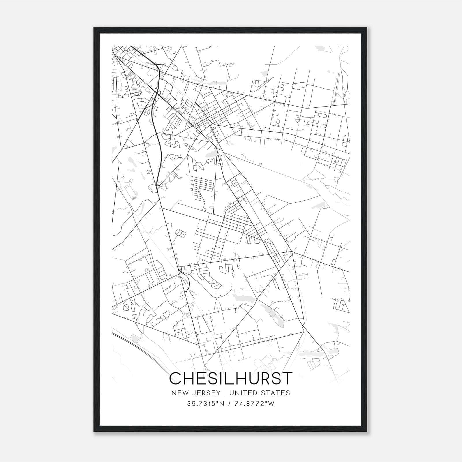 Chesilhurst New Jersey Map Poster, Modern Home Decor Wall Art Print Chesilhurst New Jersey Map Poster, Modern Home Decor Wall Art Print