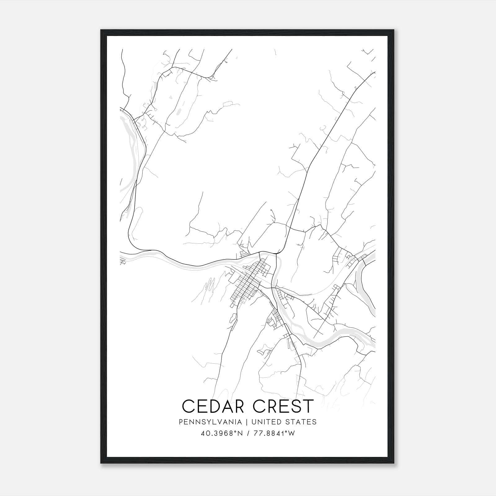 Cedar Crest Pennsylvania Map Poster, Modern Home Decor Wall Art Print Cedar Crest Pennsylvania Map Poster, Modern Home Decor Wall Art Print