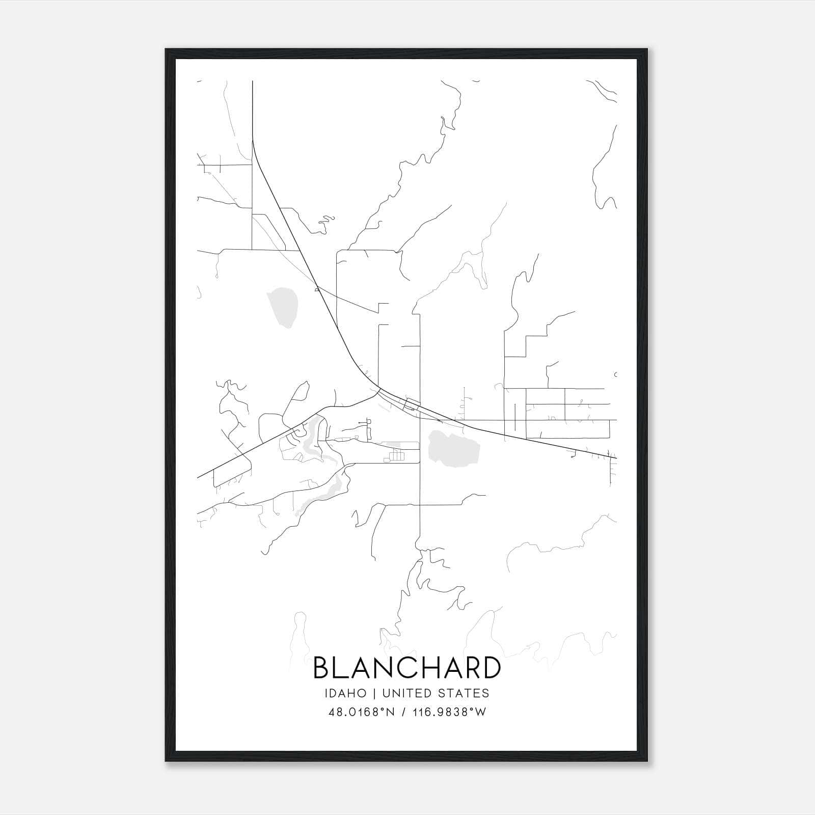 Blanchard Idaho Map Poster, Modern Home Decor Wall Art Print Blanchard Idaho Map Poster, Modern Home Decor Wall Art Print