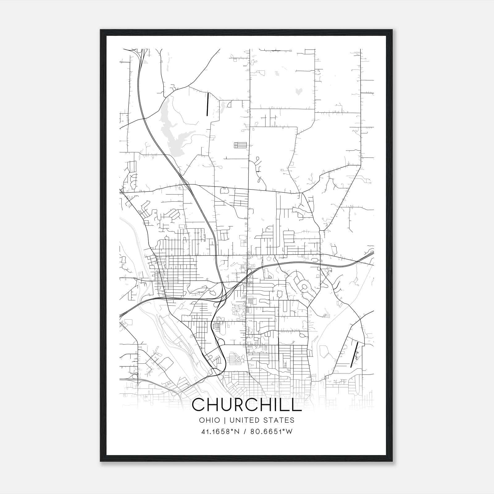 Churchill Ohio Map Poster, Modern Home Decor Wall Art Print Churchill Ohio Map Poster, Modern Home Decor Wall Art Print
