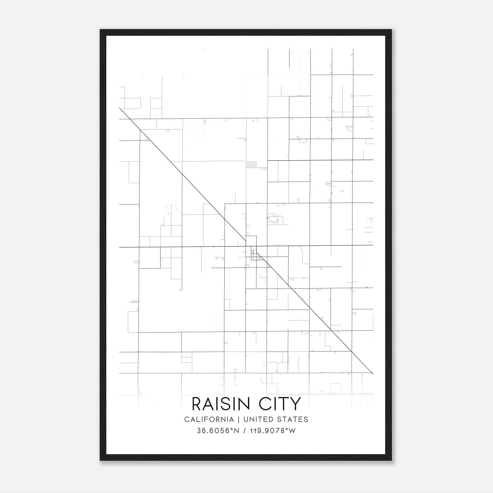 Raisin City California Map Poster, Modern Home Decor Wall Art Print Raisin City California Map Poster, Modern Home Decor Wall Art Print