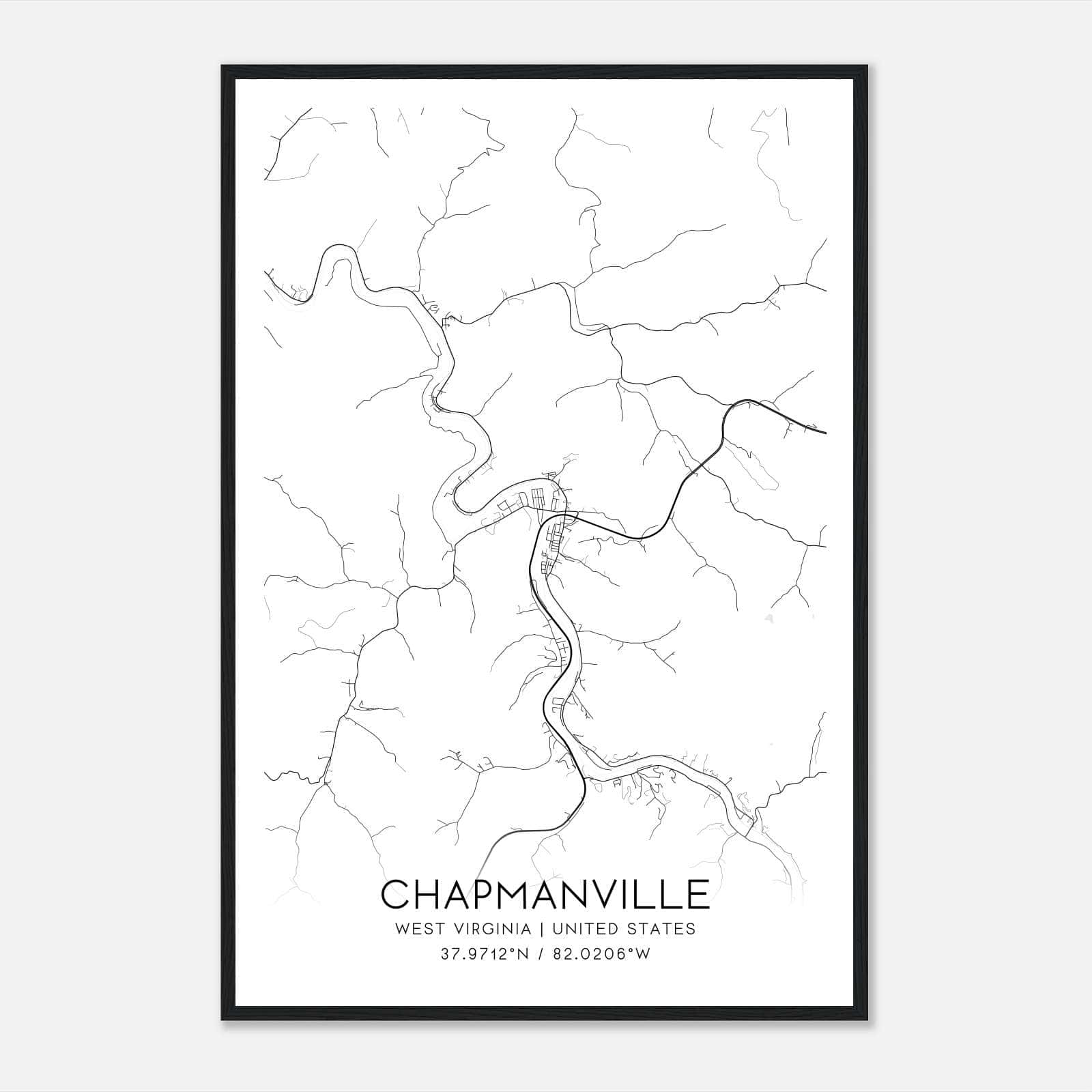 Chapmanville West Virginia Map Poster, Modern Home Decor Wall Art Print Chapmanville West Virginia Map Poster, Modern Home Decor Wall Art Print