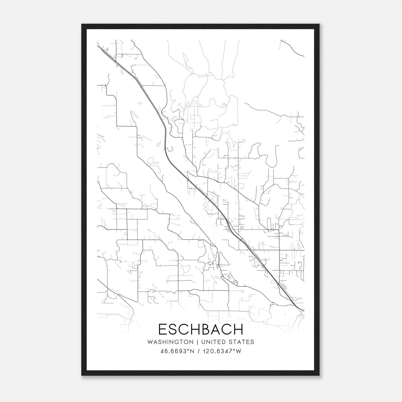 Eschbach Washington Map Poster, Modern Home Decor Wall Art Print Eschbach Washington Map Poster, Modern Home Decor Wall Art Print