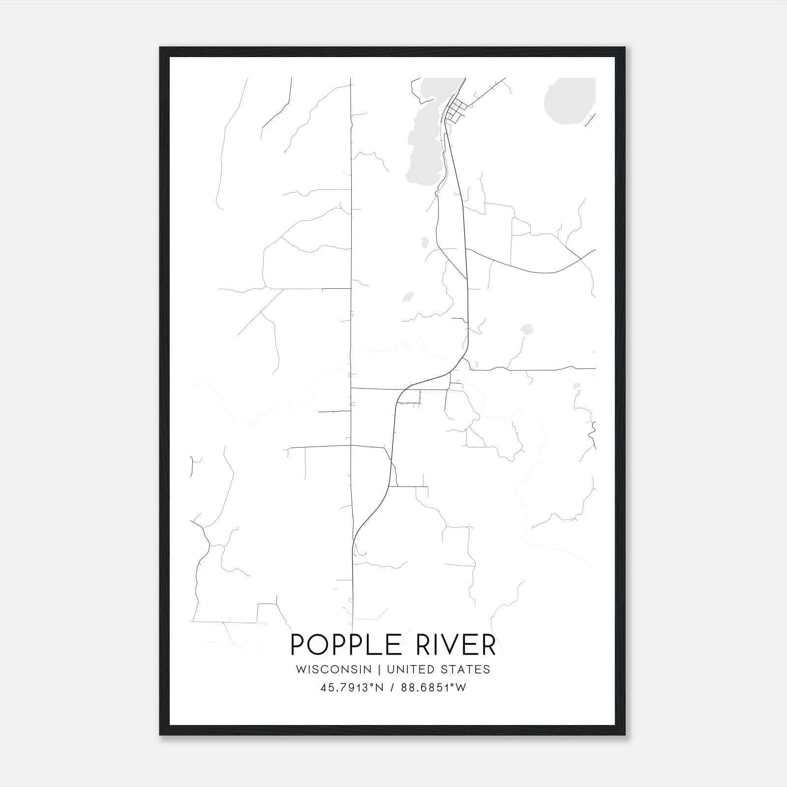 Popple River Wisconsin Map Poster, Modern Home Decor Wall Art Print Popple River Wisconsin Map Poster, Modern Home Decor Wall Art Print