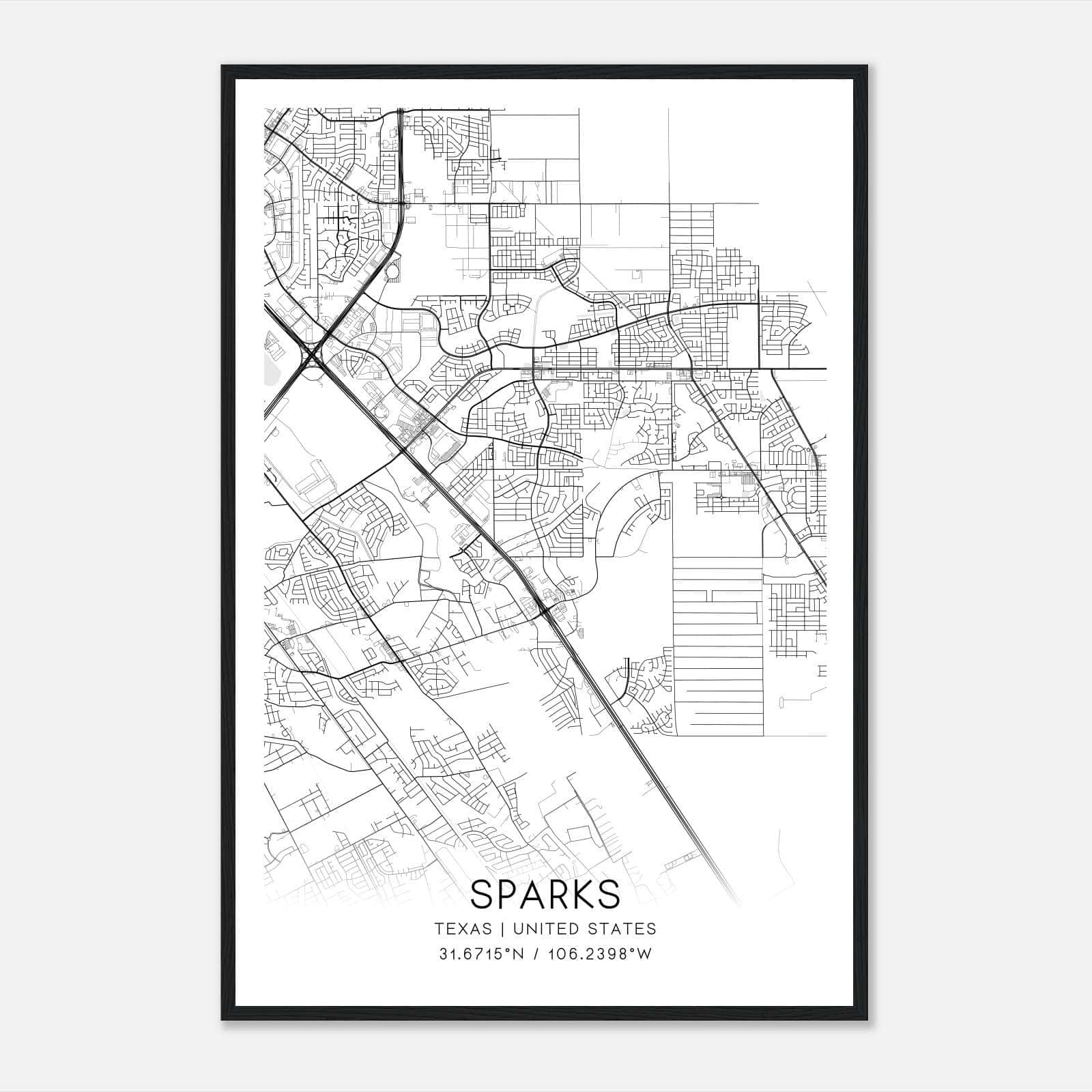 Sparks Texas Map Poster, Modern Home Decor Wall Art Print Sparks Texas Map Poster, Modern Home Decor Wall Art Print
