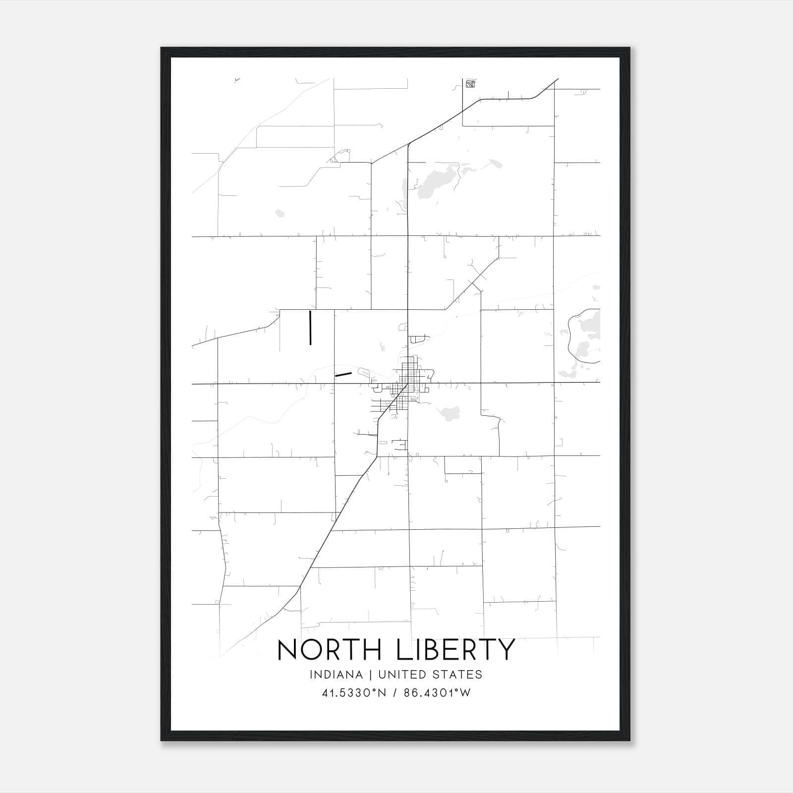North Liberty Indiana Map Poster, Modern Home Decor Wall Art Print North Liberty Indiana Map Poster, Modern Home Decor Wall Art Print