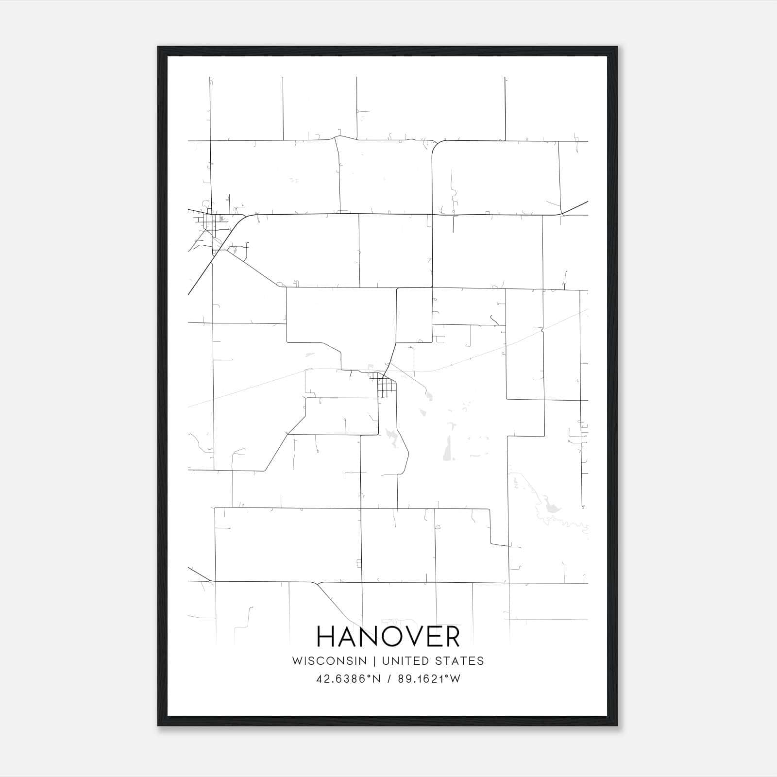 Hanover Wisconsin Map Poster, Modern Home Decor Wall Art Print Hanover Wisconsin Map Poster, Modern Home Decor Wall Art Print