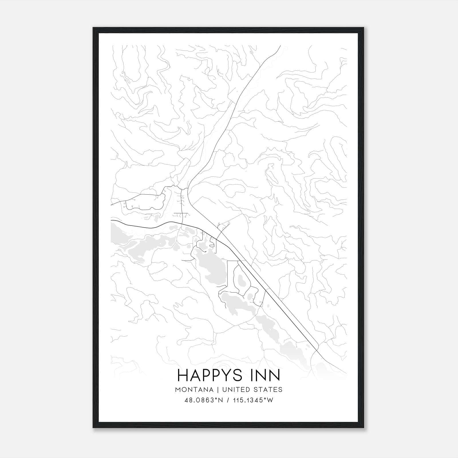 Happys Inn Montana Map Poster, Modern Home Decor Wall Art Print Happys Inn Montana Map Poster, Modern Home Decor Wall Art Print