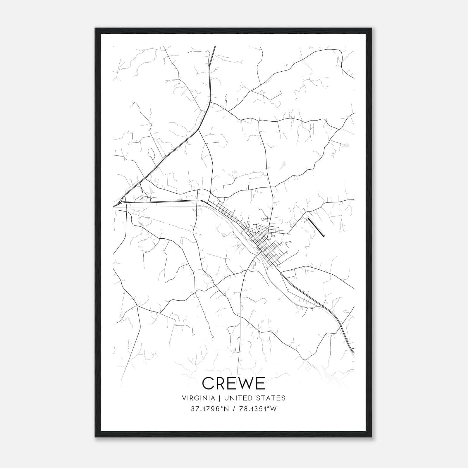 Crewe Virginia Map Poster, Modern Home Decor Wall Art Print Crewe Virginia Map Poster, Modern Home Decor Wall Art Print