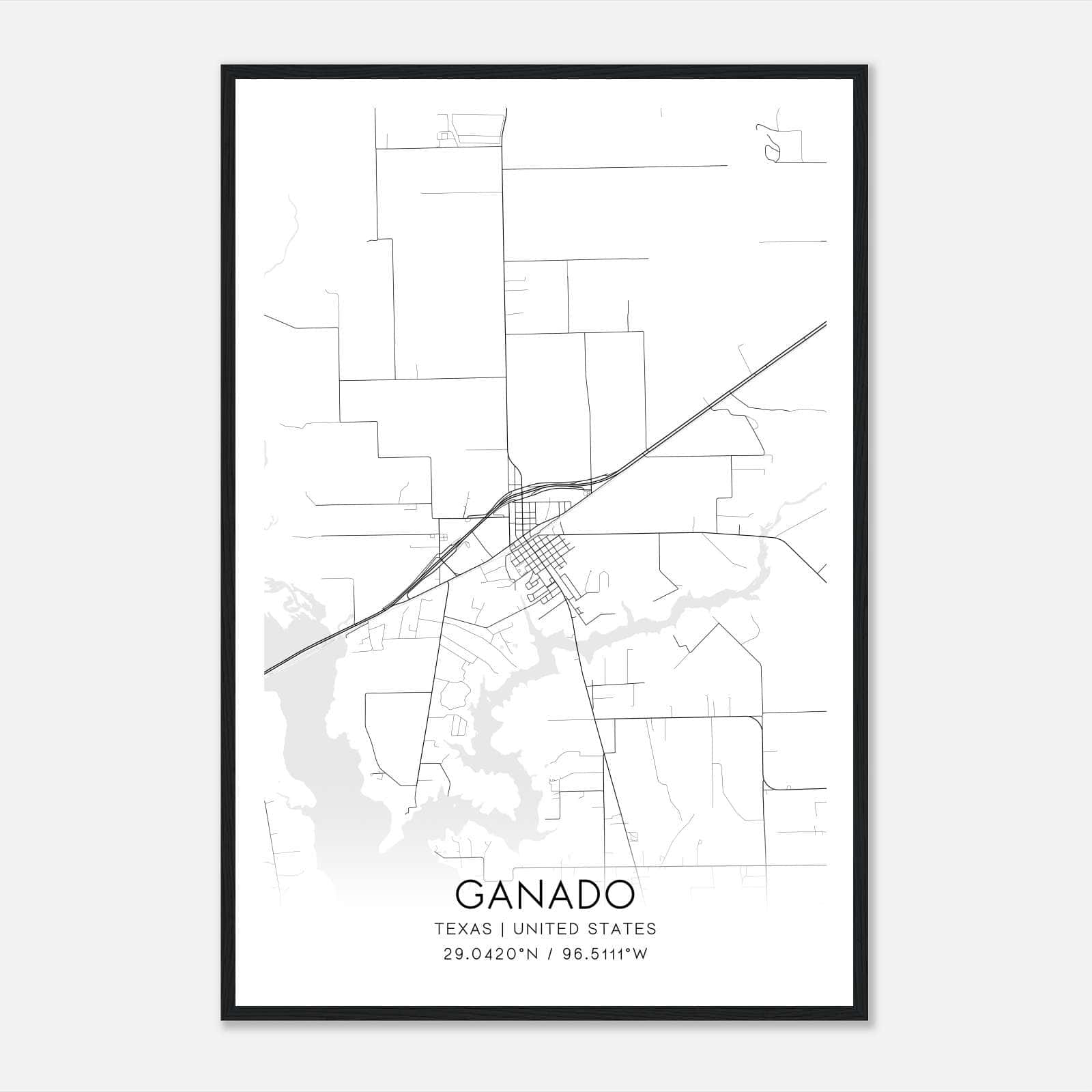 Ganado Texas Map Poster, Modern Home Decor Wall Art Print Ganado Texas Map Poster, Modern Home Decor Wall Art Print