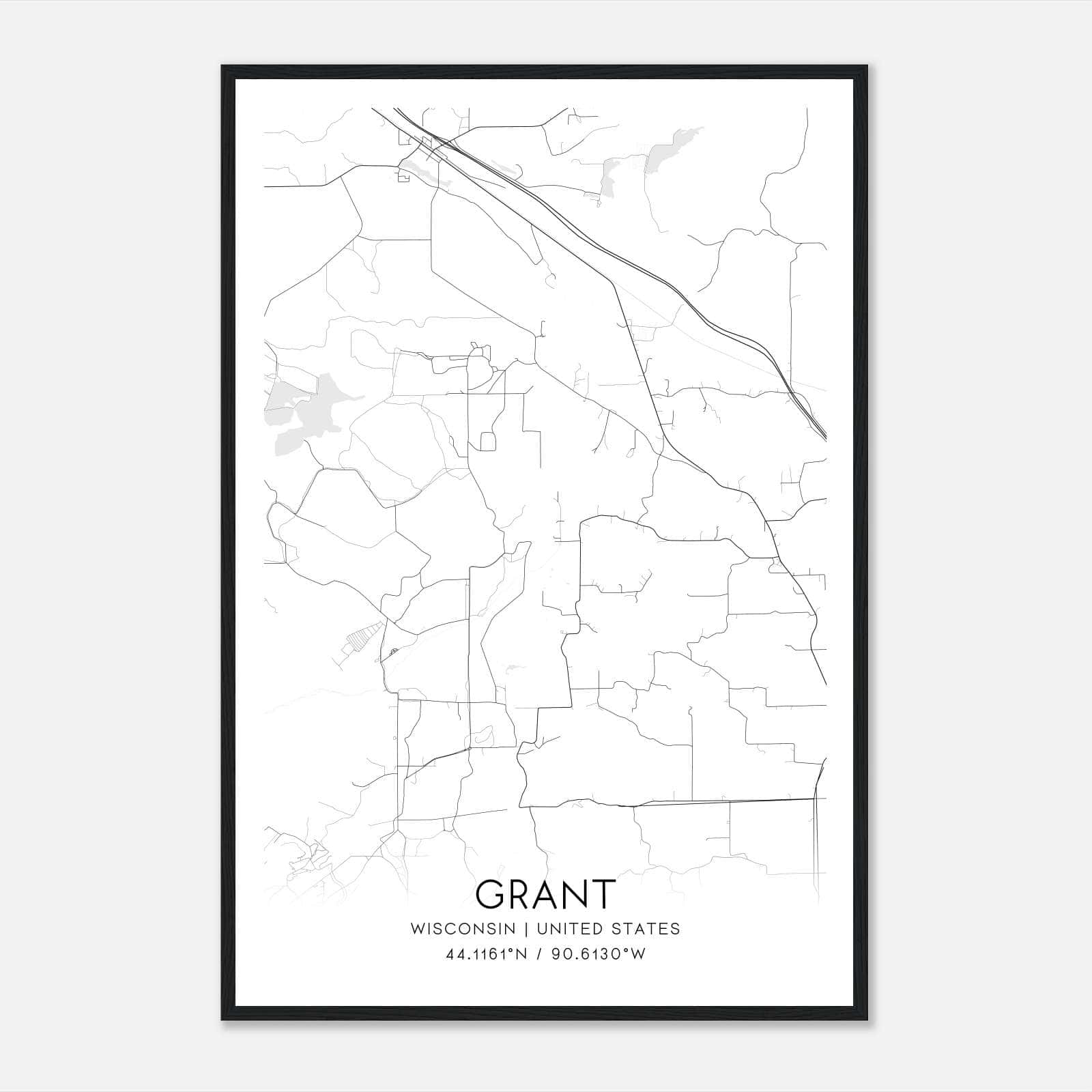 Grant Wisconsin Map Poster, Modern Home Decor Wall Art Print Grant Wisconsin Map Poster, Modern Home Decor Wall Art Print