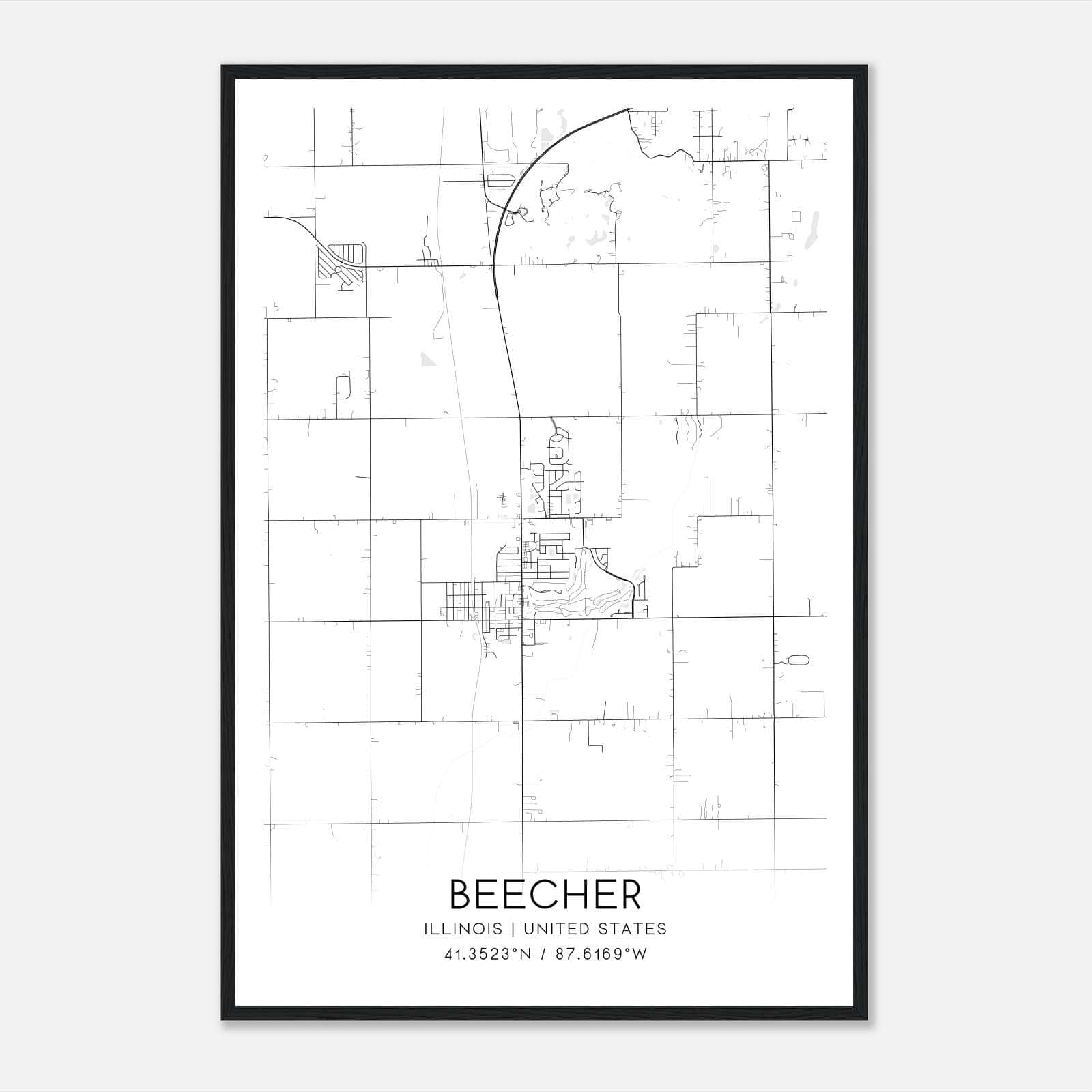 Beecher Illinois Map Poster, Modern Home Decor Wall Art Print Beecher Illinois Map Poster, Modern Home Decor Wall Art Print