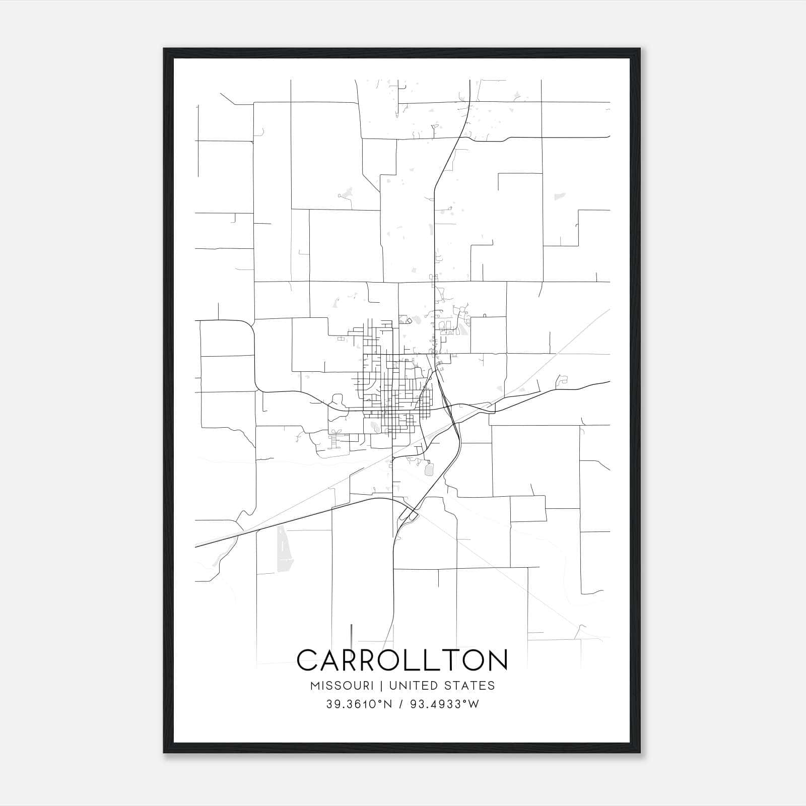 Carrollton Missouri Map Poster, Modern Home Decor Wall Art Print Carrollton Missouri Map Poster, Modern Home Decor Wall Art Print