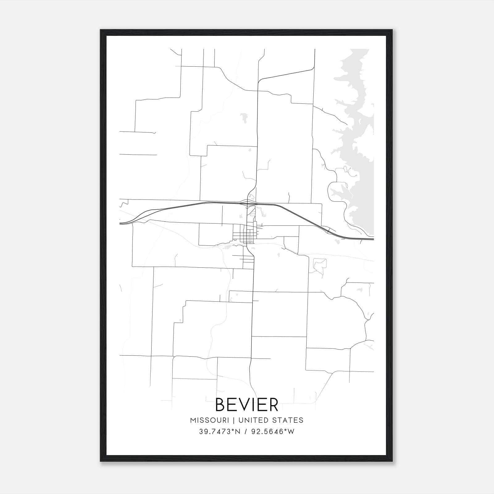 Bevier Missouri Map Poster, Modern Home Decor Wall Art Print Bevier Missouri Map Poster, Modern Home Decor Wall Art Print