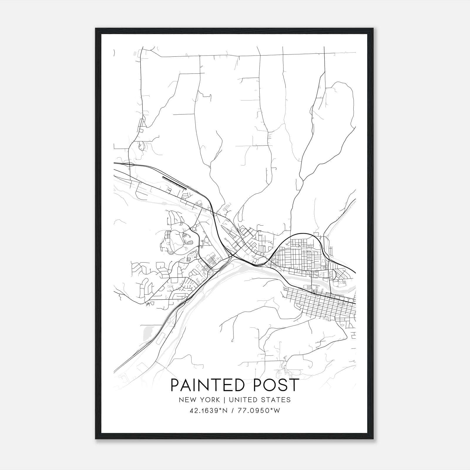 Painted Post New York Map Poster, Modern Home Decor Wall Art Print Painted Post New York Map Poster, Modern Home Decor Wall Art Print