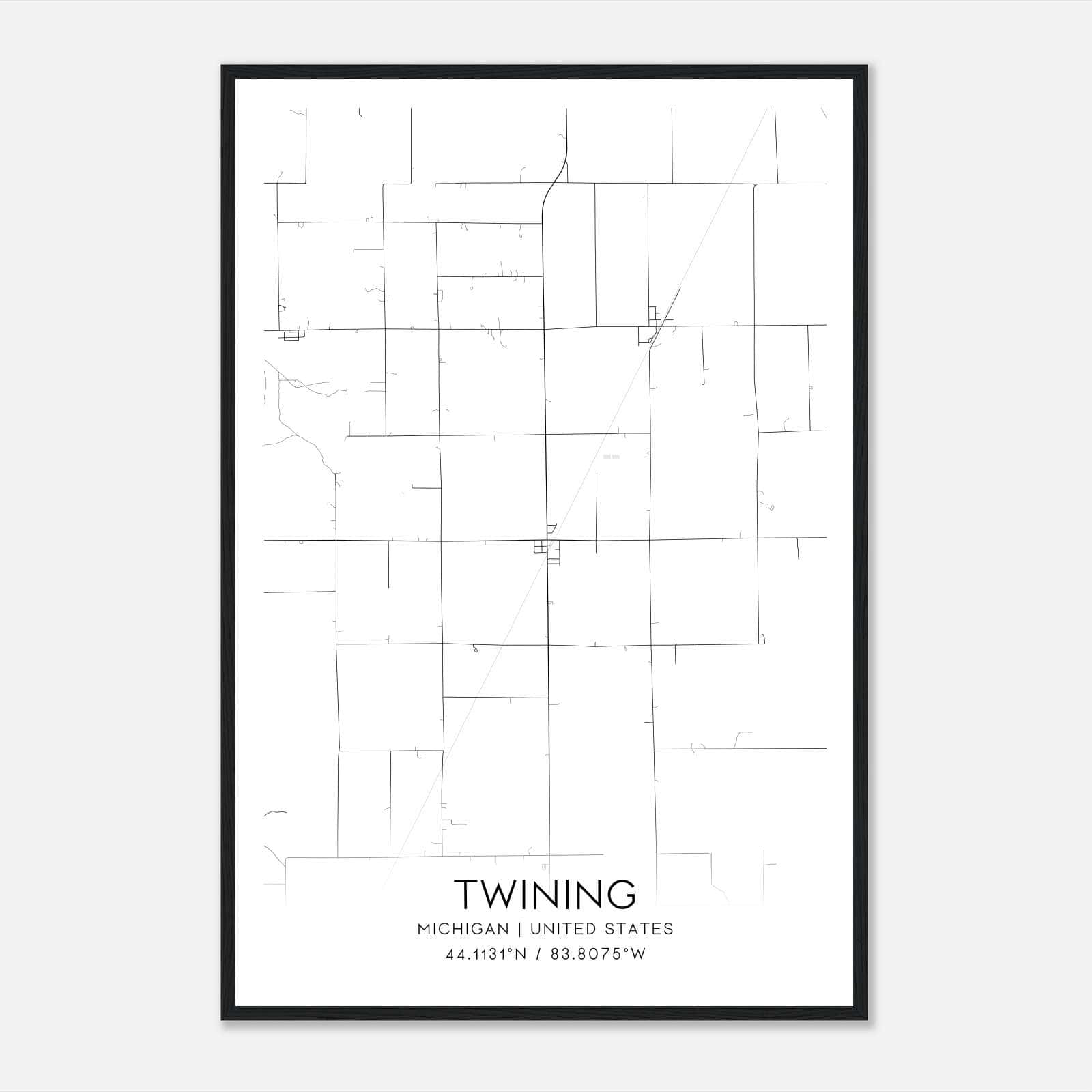 Twining Michigan Map Poster, Modern Home Decor Wall Art Print Twining Michigan Map Poster, Modern Home Decor Wall Art Print