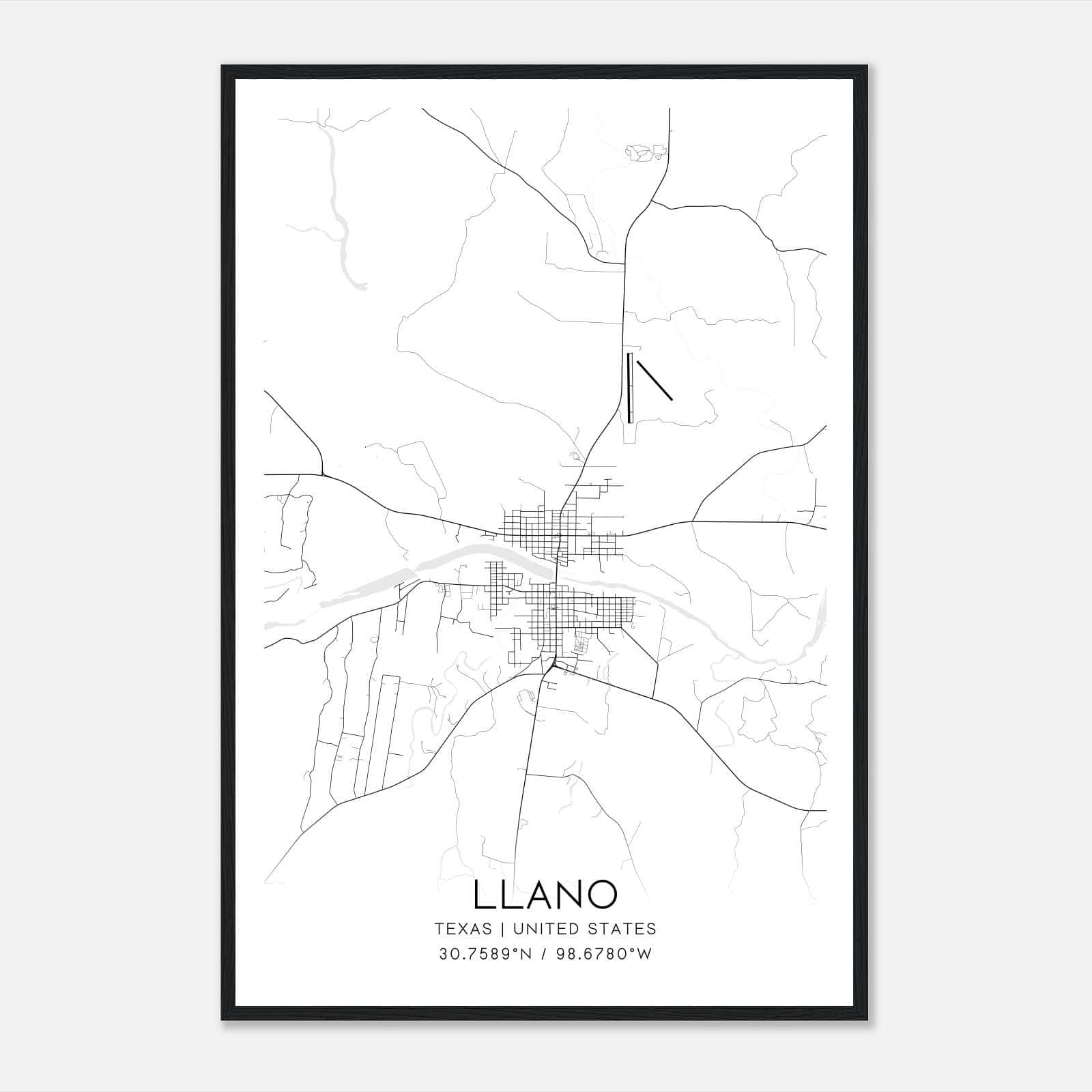 Llano Texas Map Poster, Modern Home Decor Wall Art Print Llano Texas Map Poster, Modern Home Decor Wall Art Print