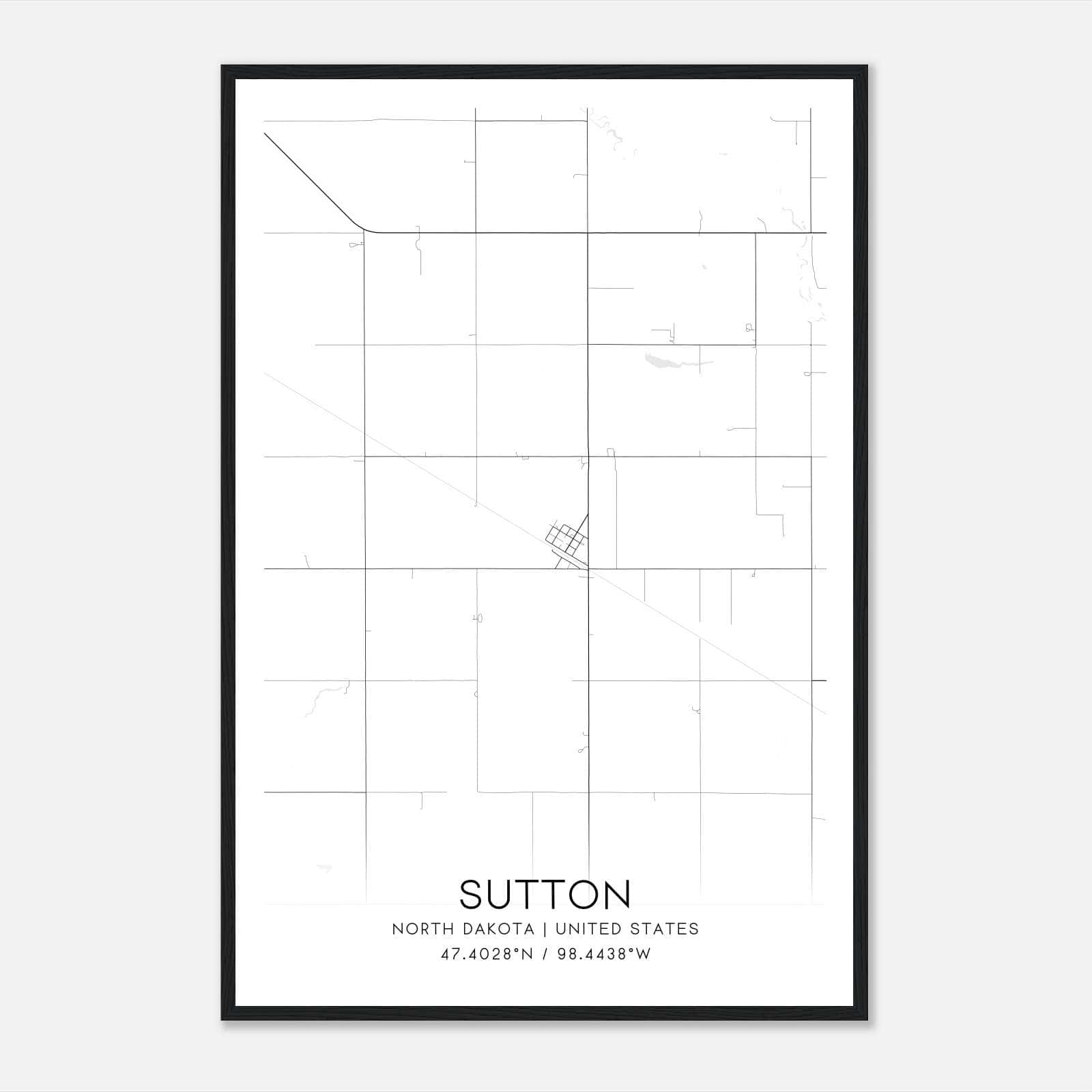 Sutton North Dakota Map Poster, Modern Home Decor Wall Art Print Sutton North Dakota Map Poster, Modern Home Decor Wall Art Print