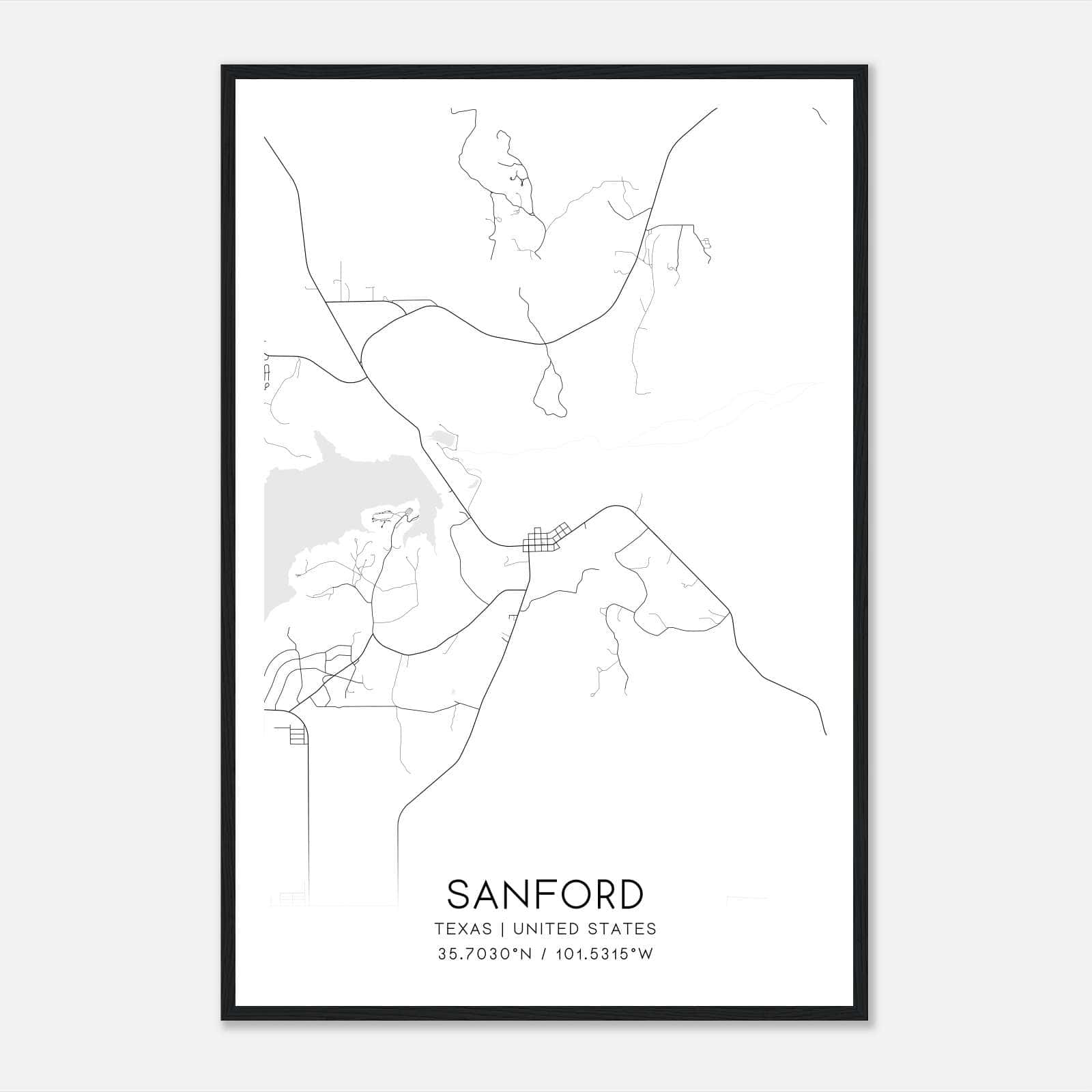 Sanford Texas Map Poster, Modern Home Decor Wall Art Print Sanford Texas Map Poster, Modern Home Decor Wall Art Print