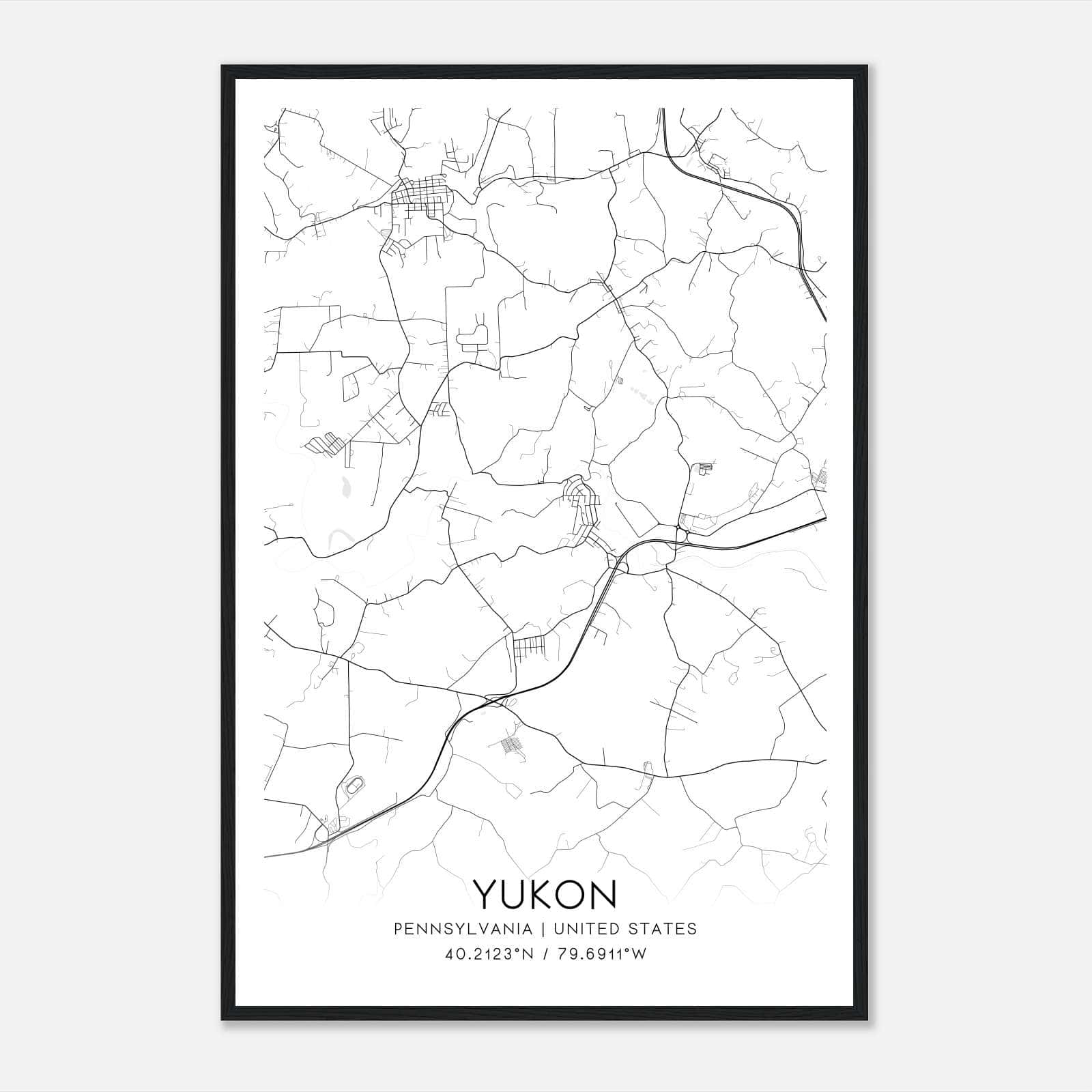 Yukon Pennsylvania Map Poster, Modern Home Decor Wall Art Print Yukon Pennsylvania Map Poster, Modern Home Decor Wall Art Print