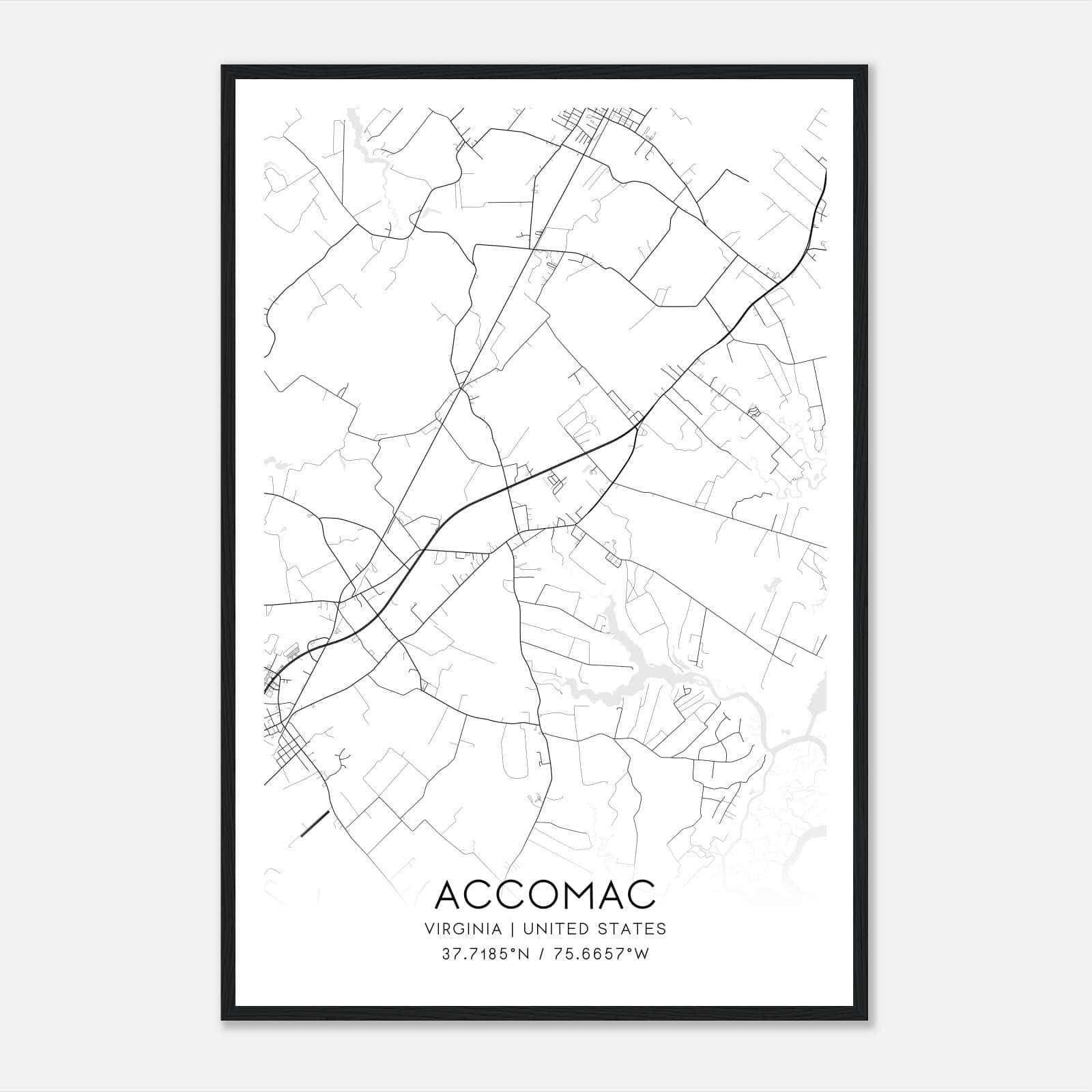 Accomac Virginia Map Poster, Modern Home Decor Wall Art Print