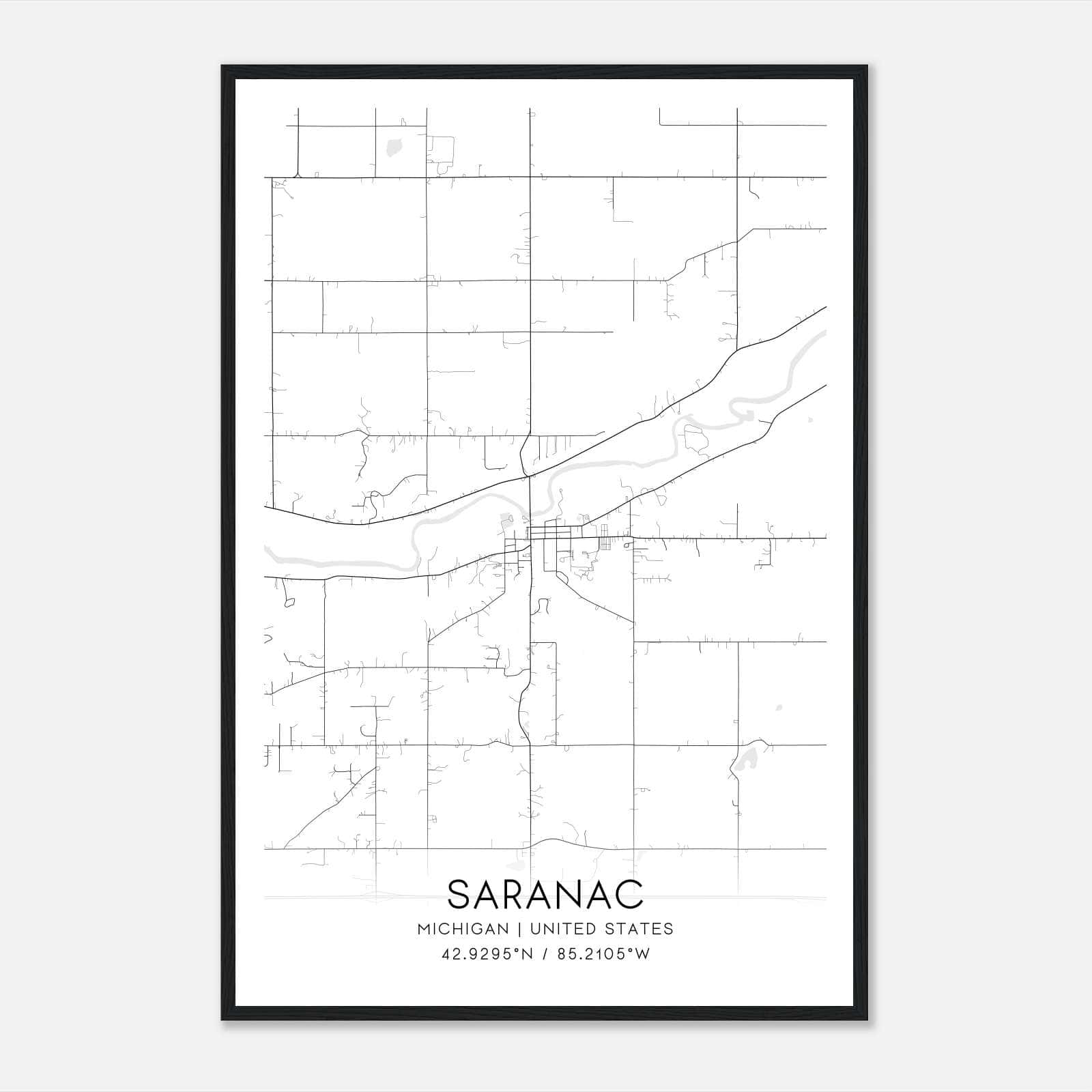 Saranac Michigan Map Poster, Modern Home Decor Wall Art Print Saranac Michigan Map Poster, Modern Home Decor Wall Art Print
