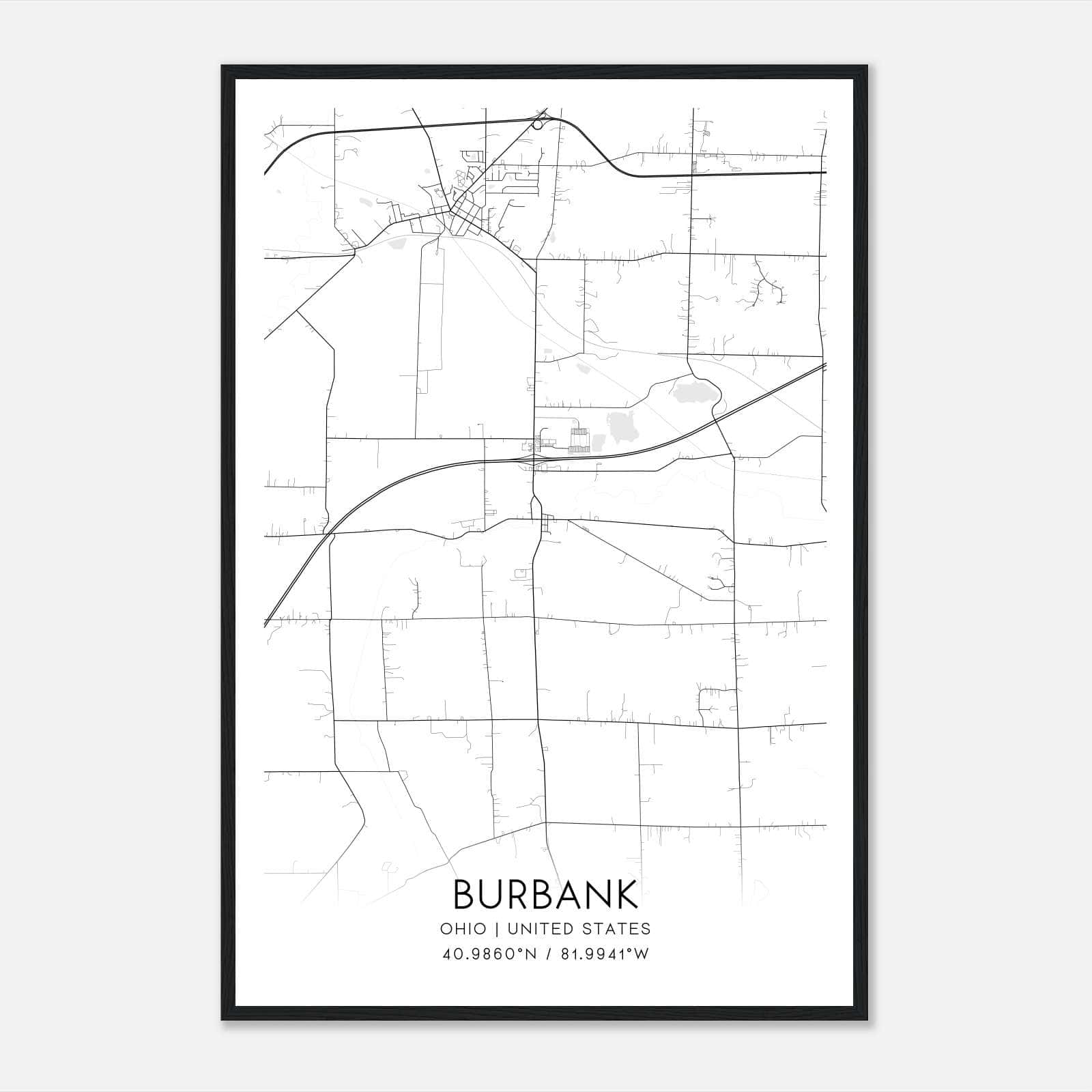 Burbank Ohio Map Poster, Modern Home Decor Wall Art Print Burbank Ohio Map Poster, Modern Home Decor Wall Art Print