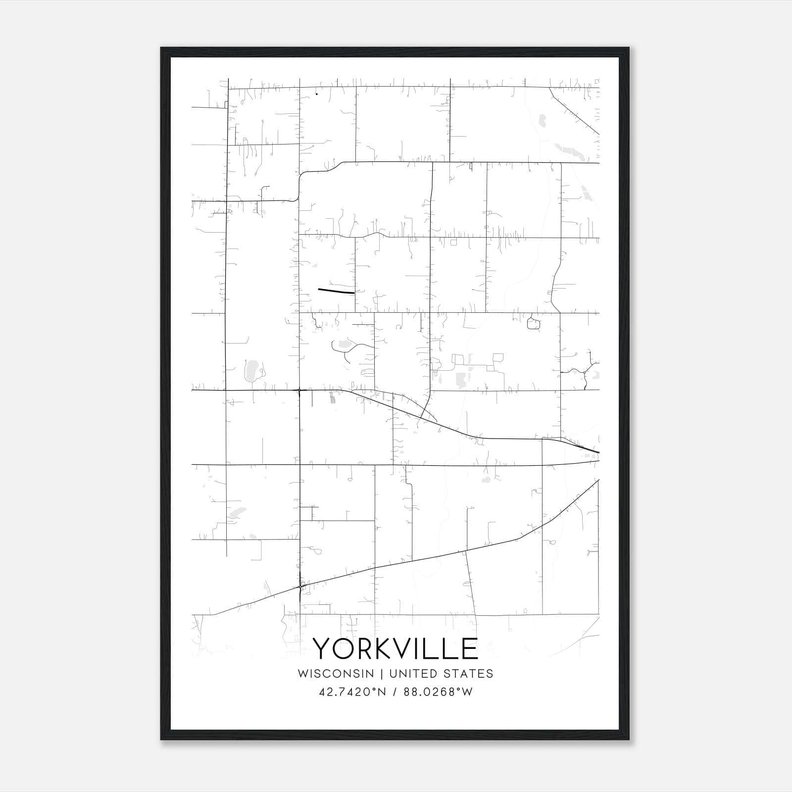 Yorkville Wisconsin Map Poster, Modern Home Decor Wall Art Print