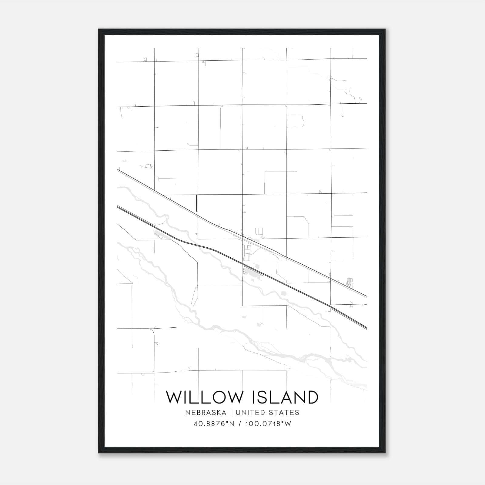 Willow Island Nebraska Map Poster, Modern Home Decor Wall Art Print Willow Island Nebraska Map Poster, Modern Home Decor Wall Art Print