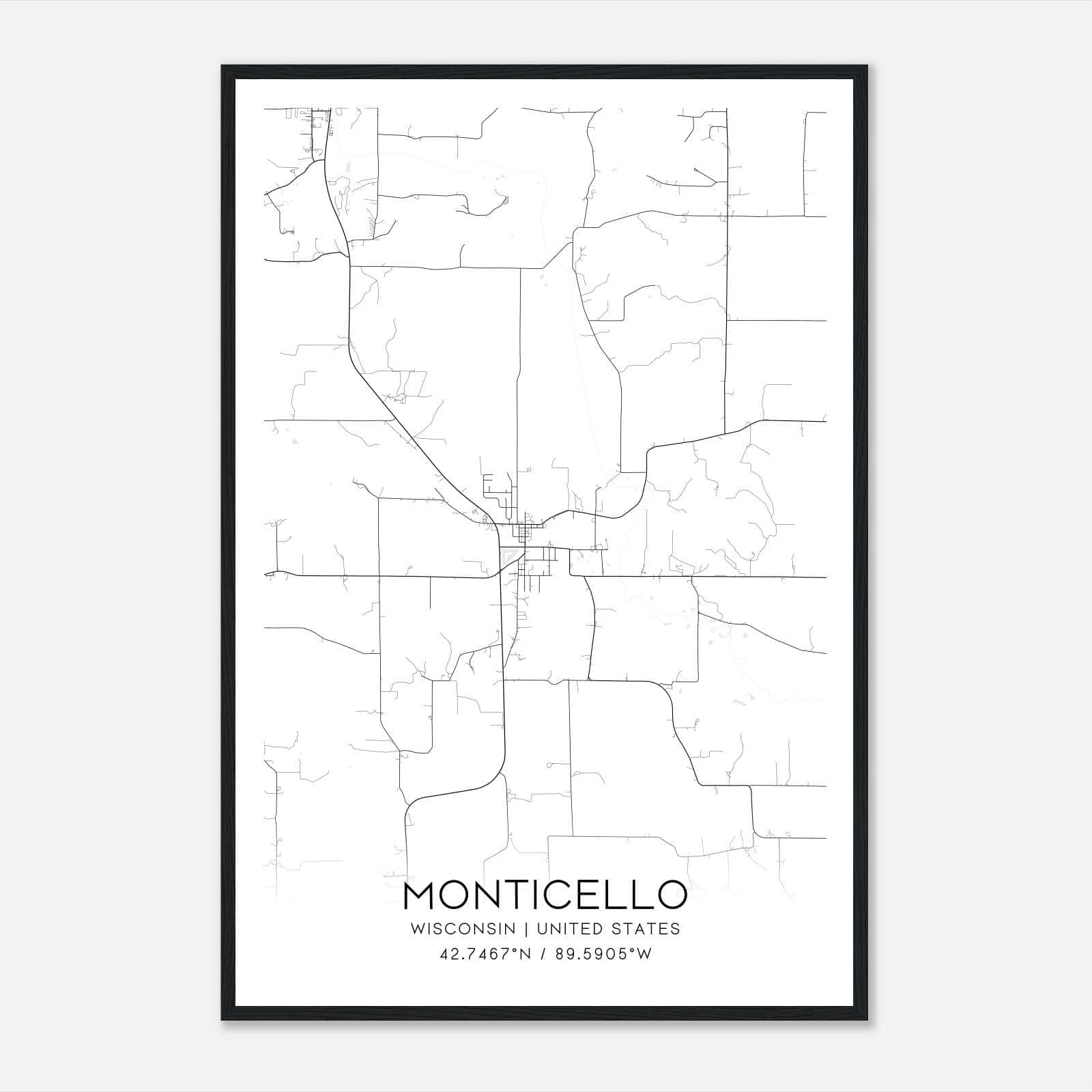 Monticello Wisconsin Map Poster, Modern Home Decor Wall Art Print Monticello Wisconsin Map Poster, Modern Home Decor Wall Art Print