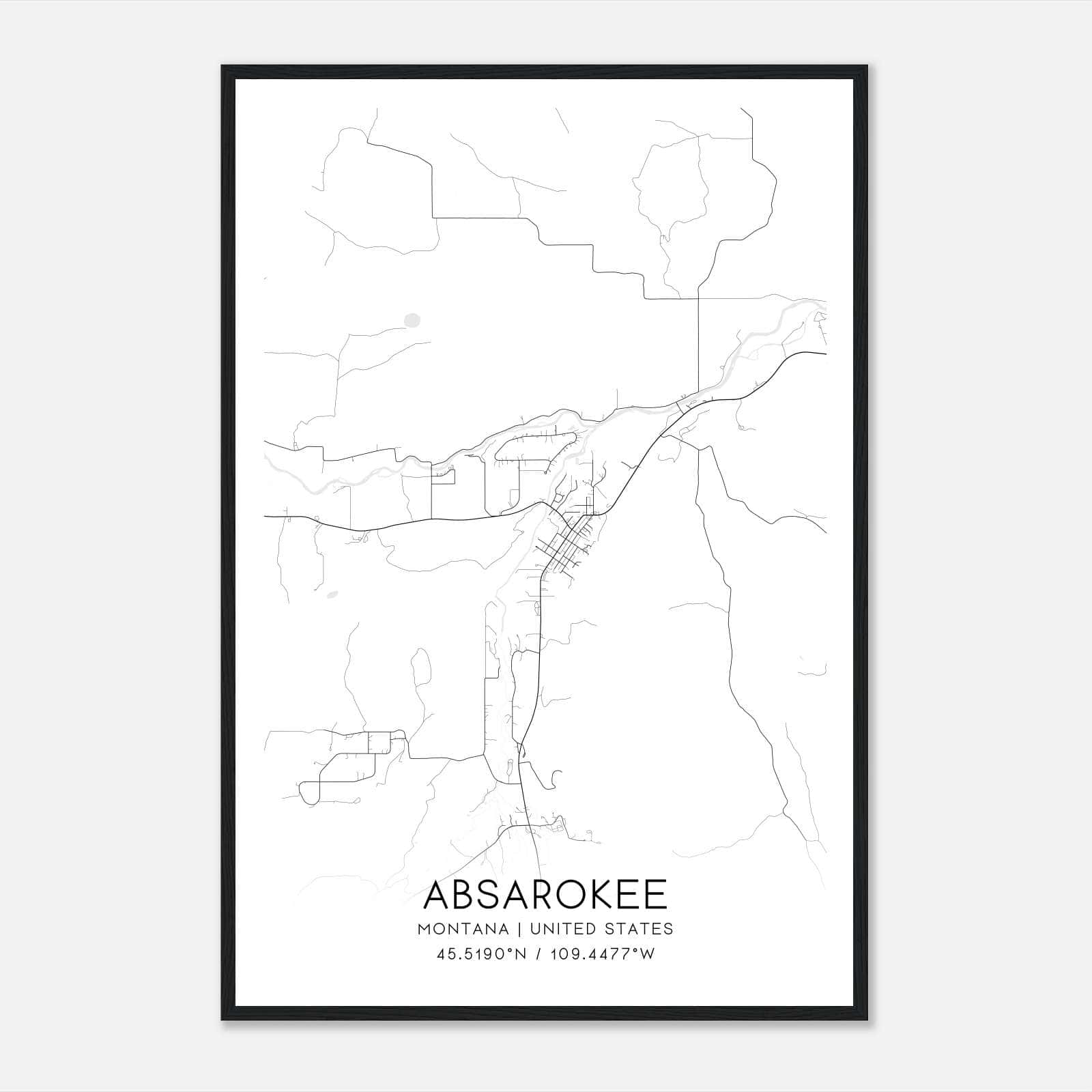 Absarokee Montana Map Poster, Modern Home Decor Wall Art Print