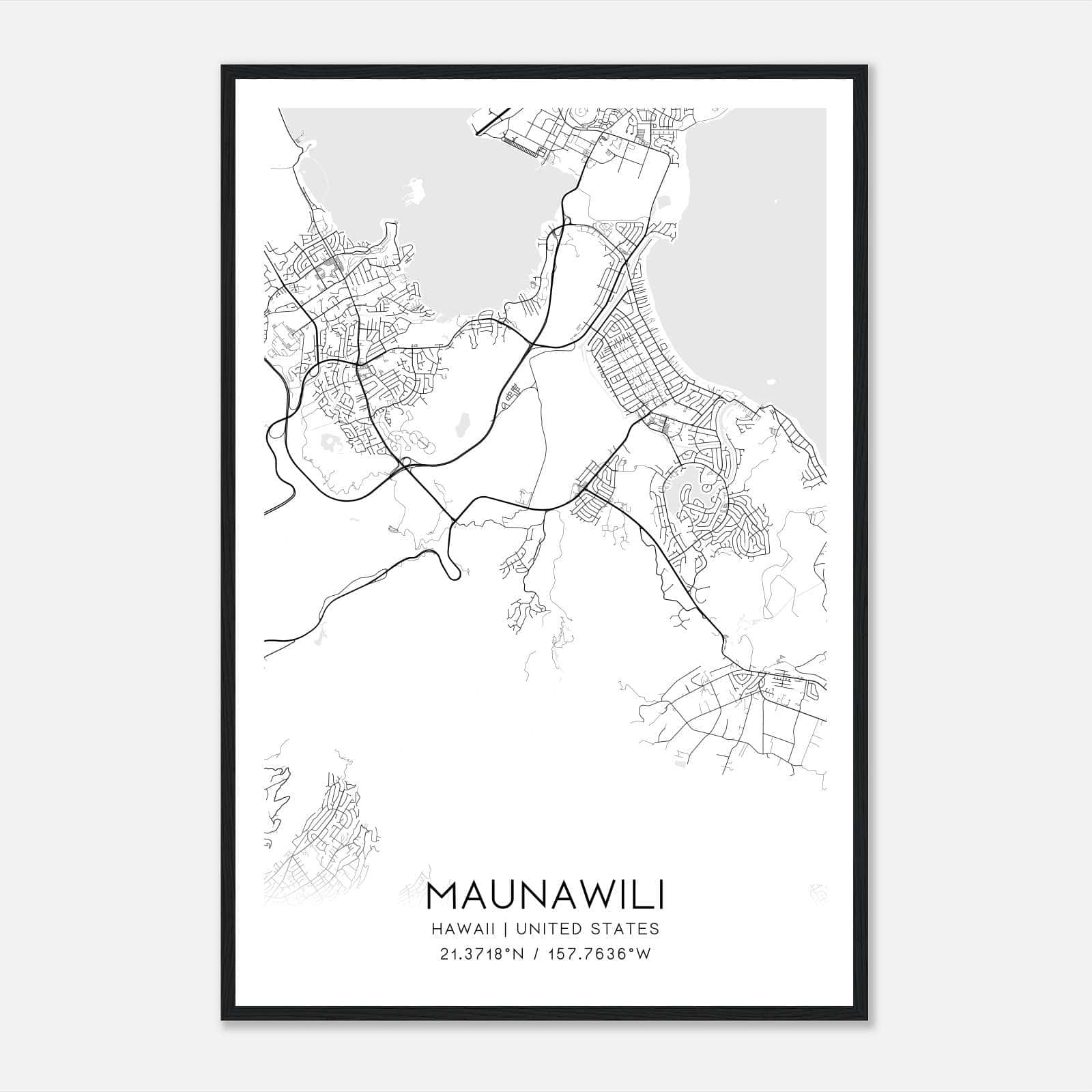 Maunawili Hawaii Map Poster, Modern Home Decor Wall Art Print Maunawili Hawaii Map Poster, Modern Home Decor Wall Art Print